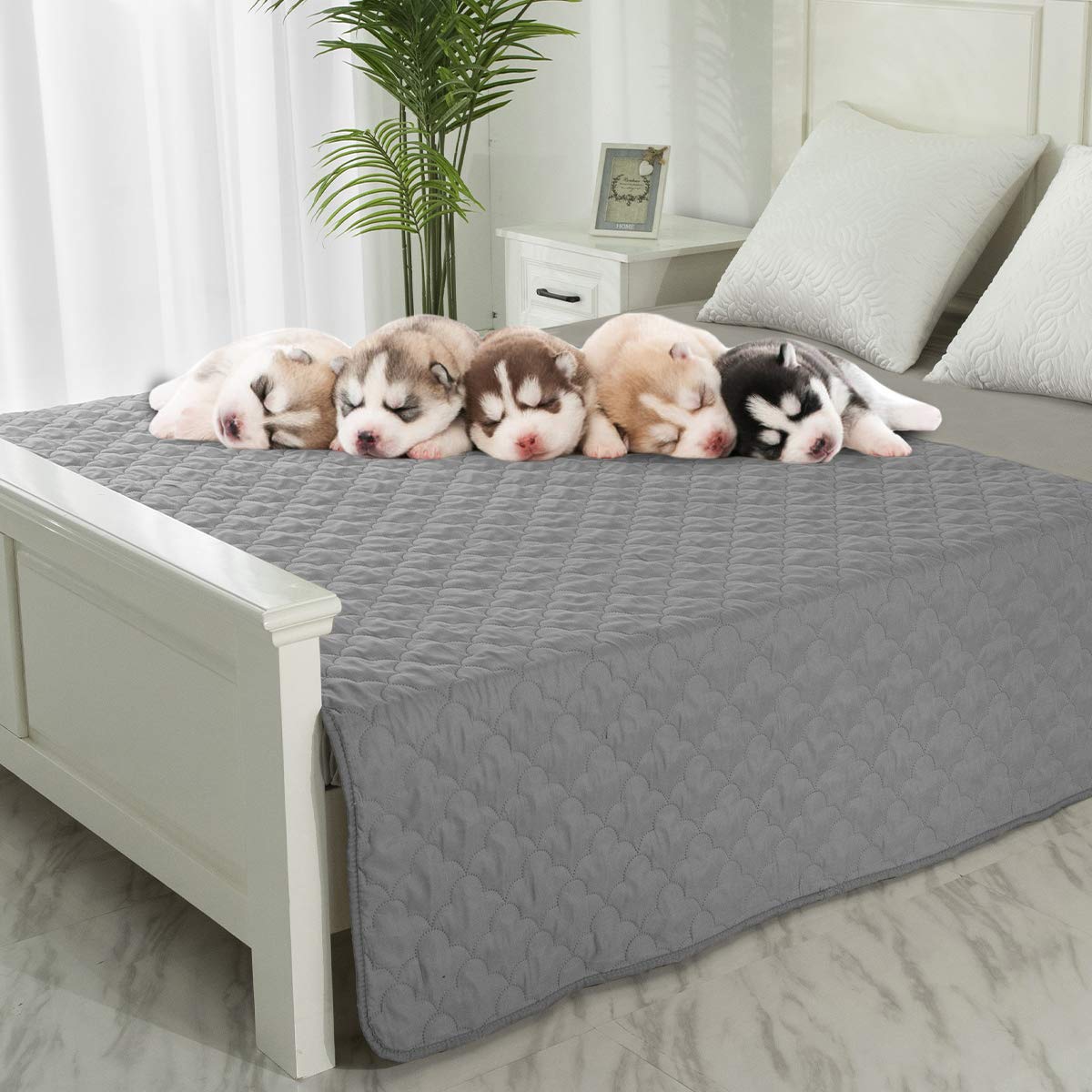 Dog Blankets for Couch Protection Waterproof Dog Bed Covers Pet Blanket Furniture Protector (Grey+Ivory, 82x86)