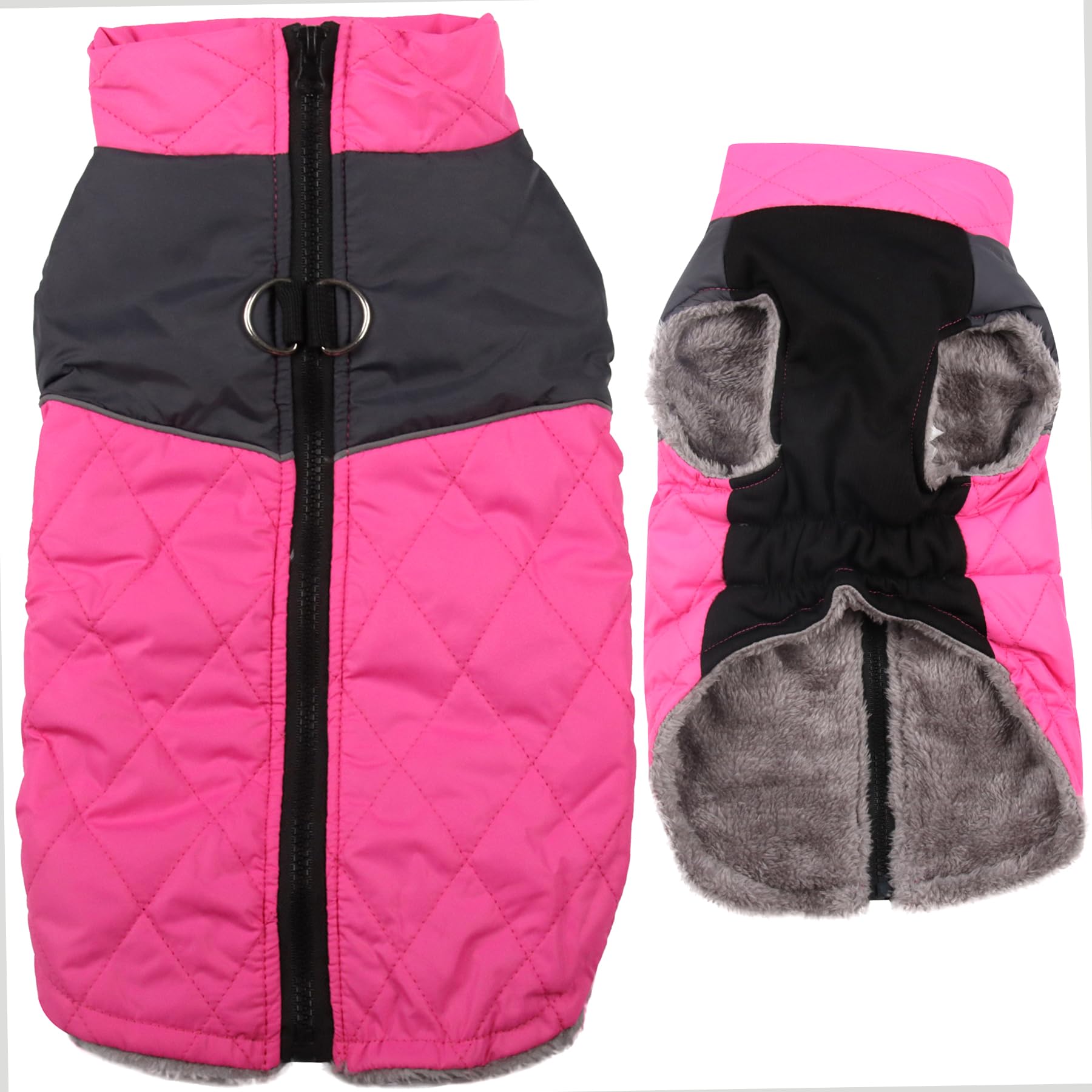 Joydaog Warm Fleece Dog Coats For Small Dogs,D-Rings Waterproof Puppy Jacket For Cold Winter,Pink M