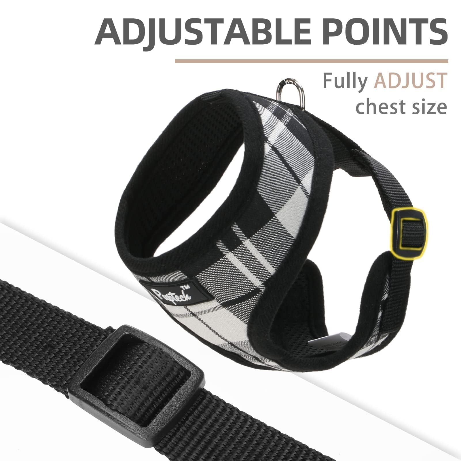 PUPTECK Soft Mesh Dog Harness and Leash Set Pet Puppy Cat Comfort Padded Vest No Pull Harnesses, Black&White, XS