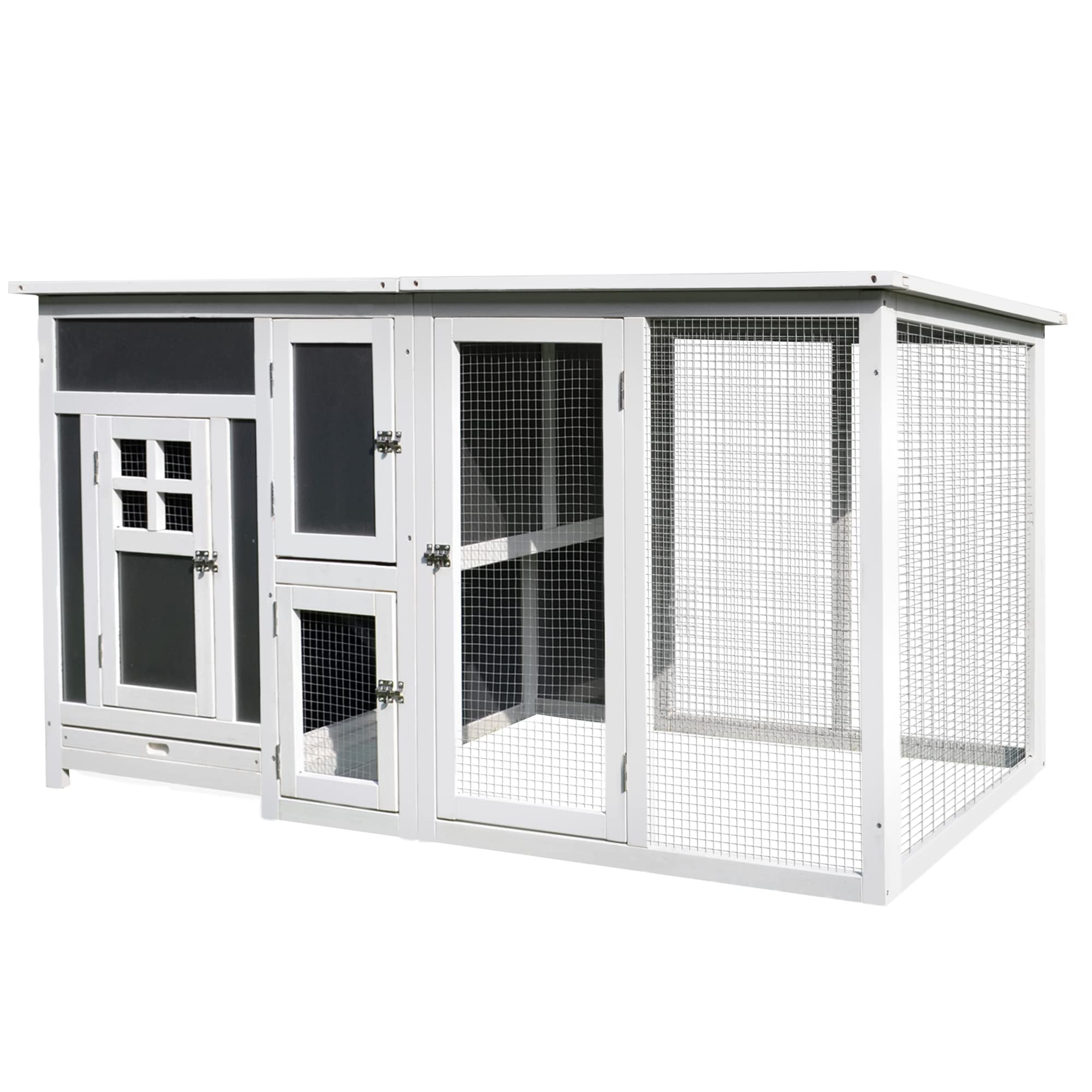 Pawhut 63' Outdoor Chicken Coop Wooden, Chicken Cage With Run Area, Nesting Box, Hen House With Waterproof Roof, Removable Tray