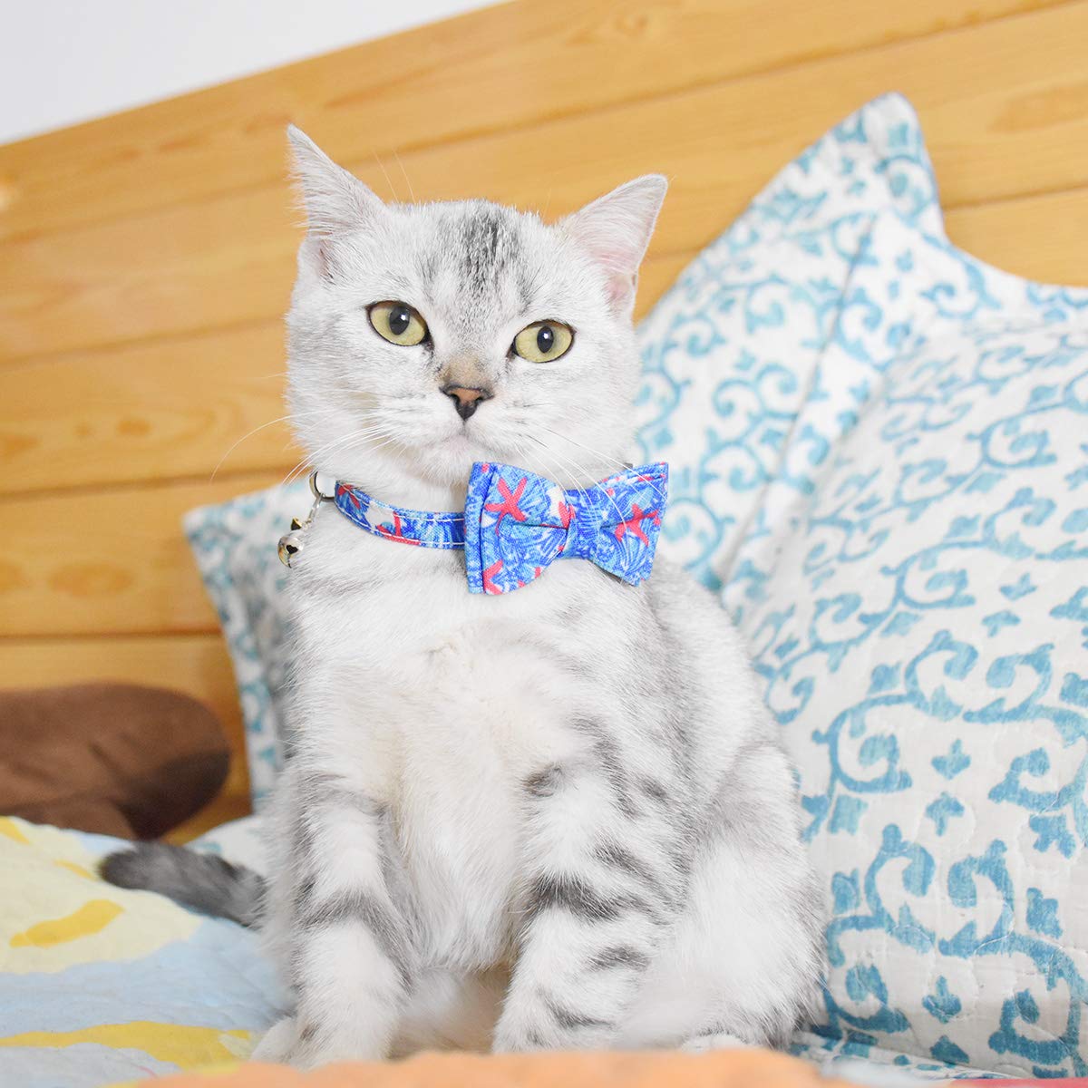Bowtie Cat Collars Breakaway With Bell, Adjustable Cute Kitty Collars Safety Buckle Kitten Collar For Cat Puppy 7.5-11In (23)