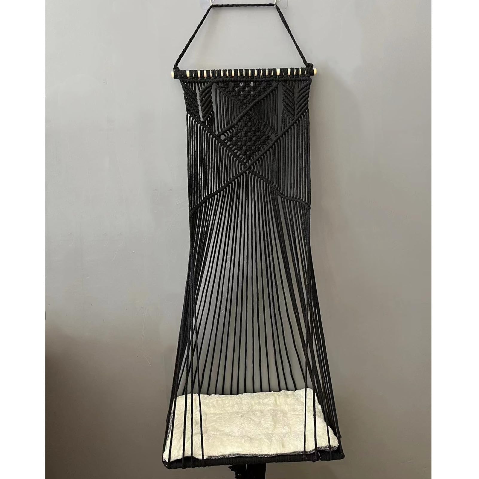 Doralus cat Bed cat Hammock Macrame cat Swing Bed cat cage cotton Rope Hanging cat House cats Toy Tassel Basket Tapestry (Black,