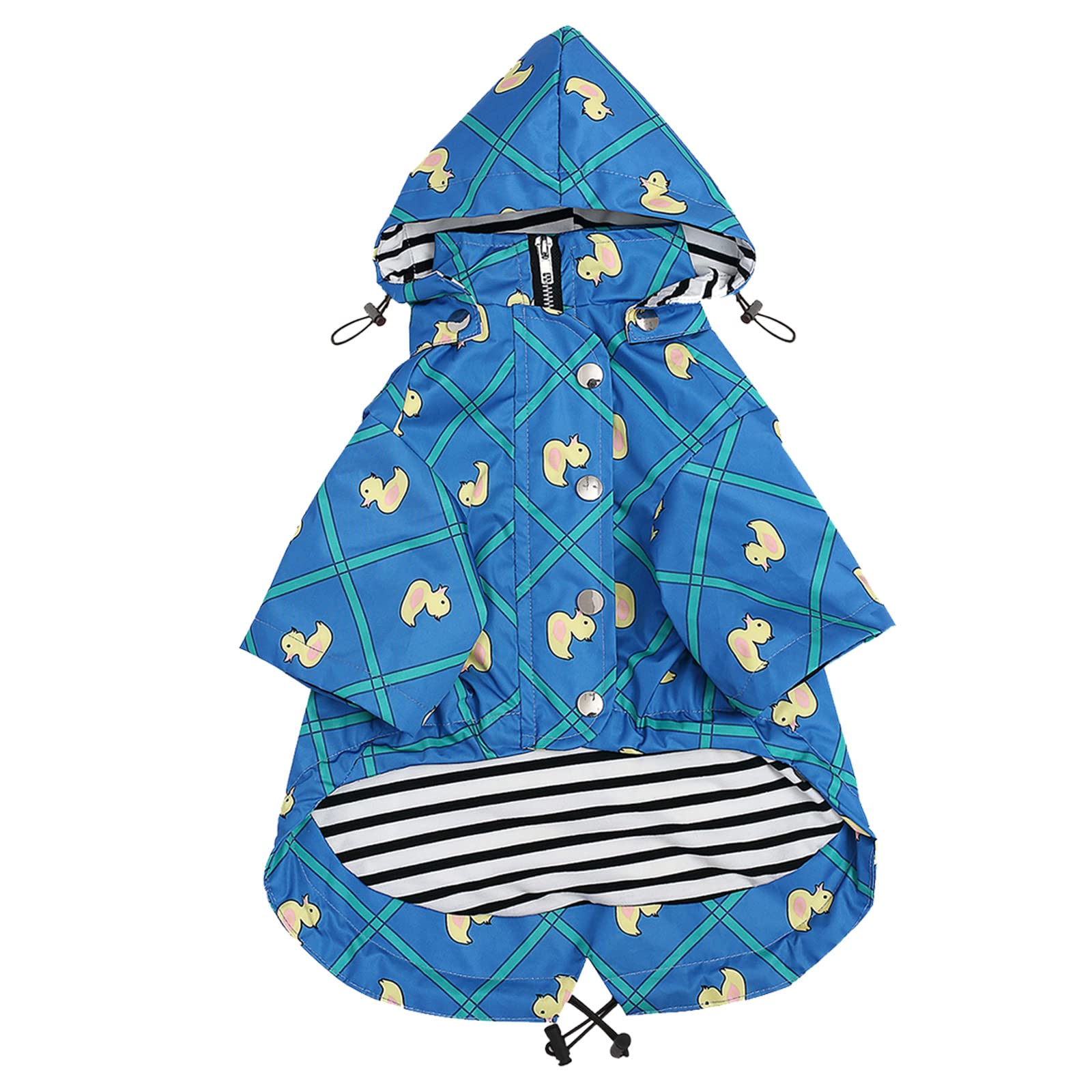 Dog Zip Up Raincoat With Reflective Buttons, Rain/Water Resistant, Adjustable Drawstring, Removable Hood, Raincoats With Legs 8L