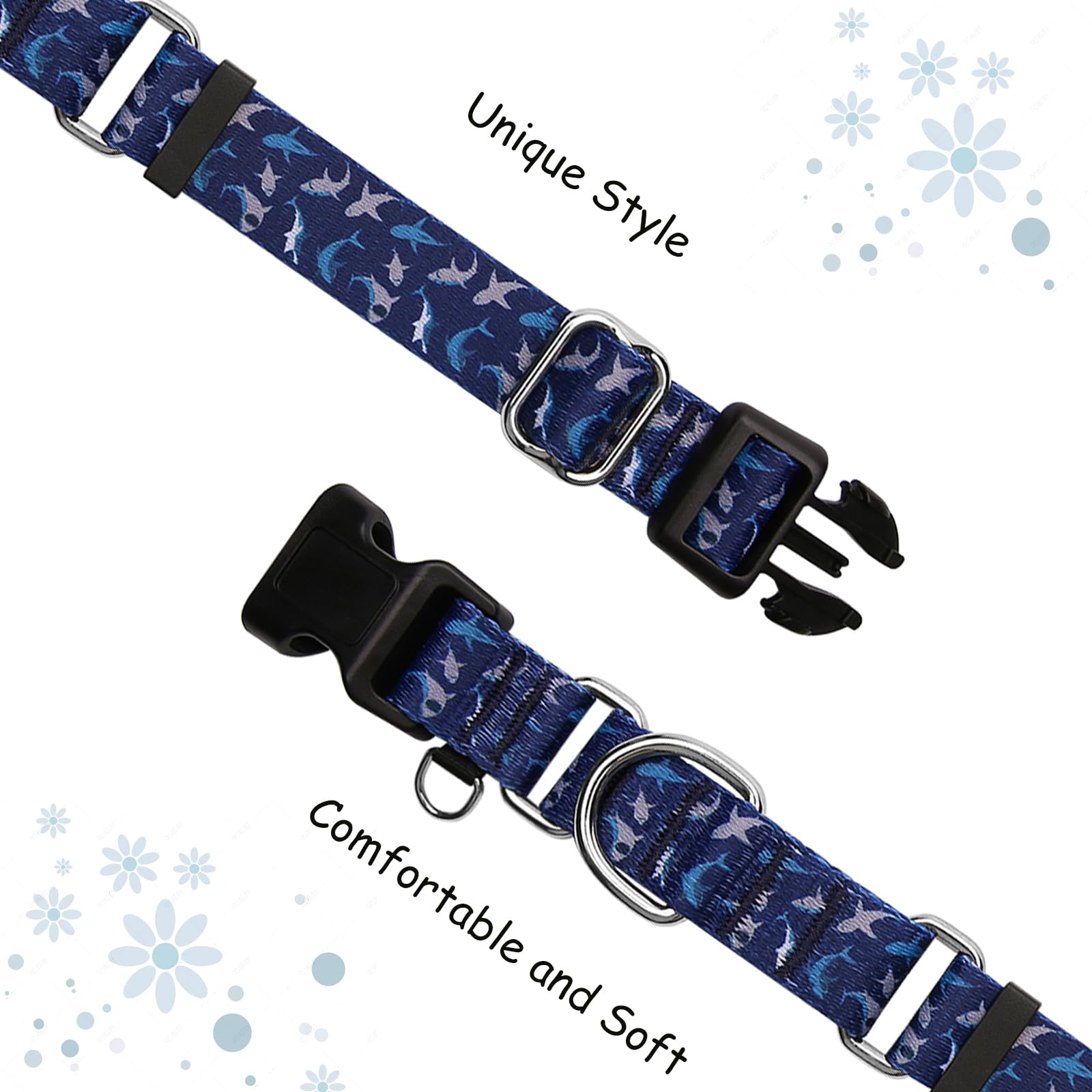 Fidohug Martingale Collar For Dogs With Buckle Shark Dog Collar Adjustable Soft Nylon Boy Dog Collars For Extra Large Dogs, Deep