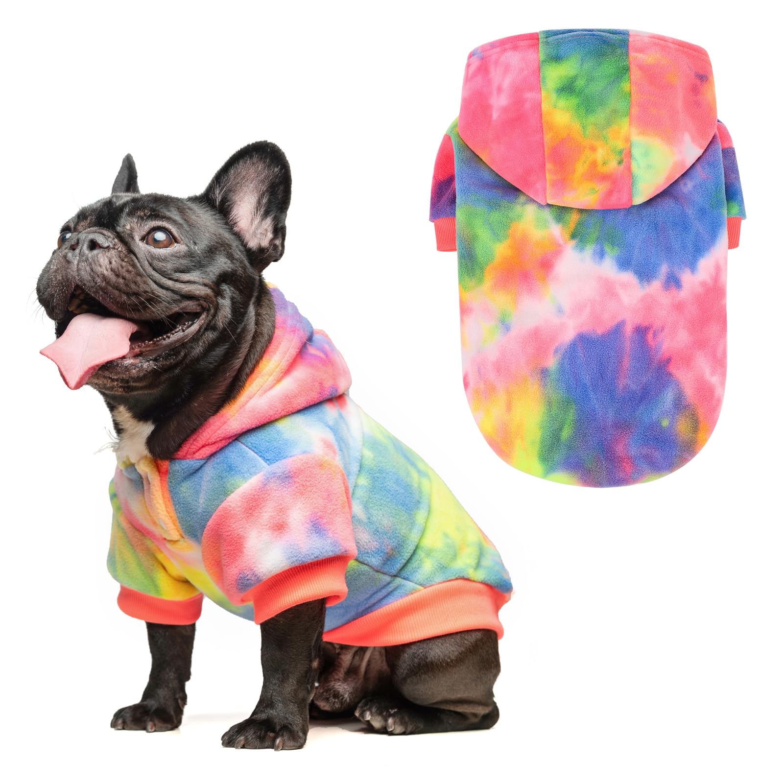 Beautyzoo Dog Tie-Dye Hoodie For Small/Medium Dogs - Winter Sweater Jacket With Pocket, Fleece, Pink & Blue, Unisex