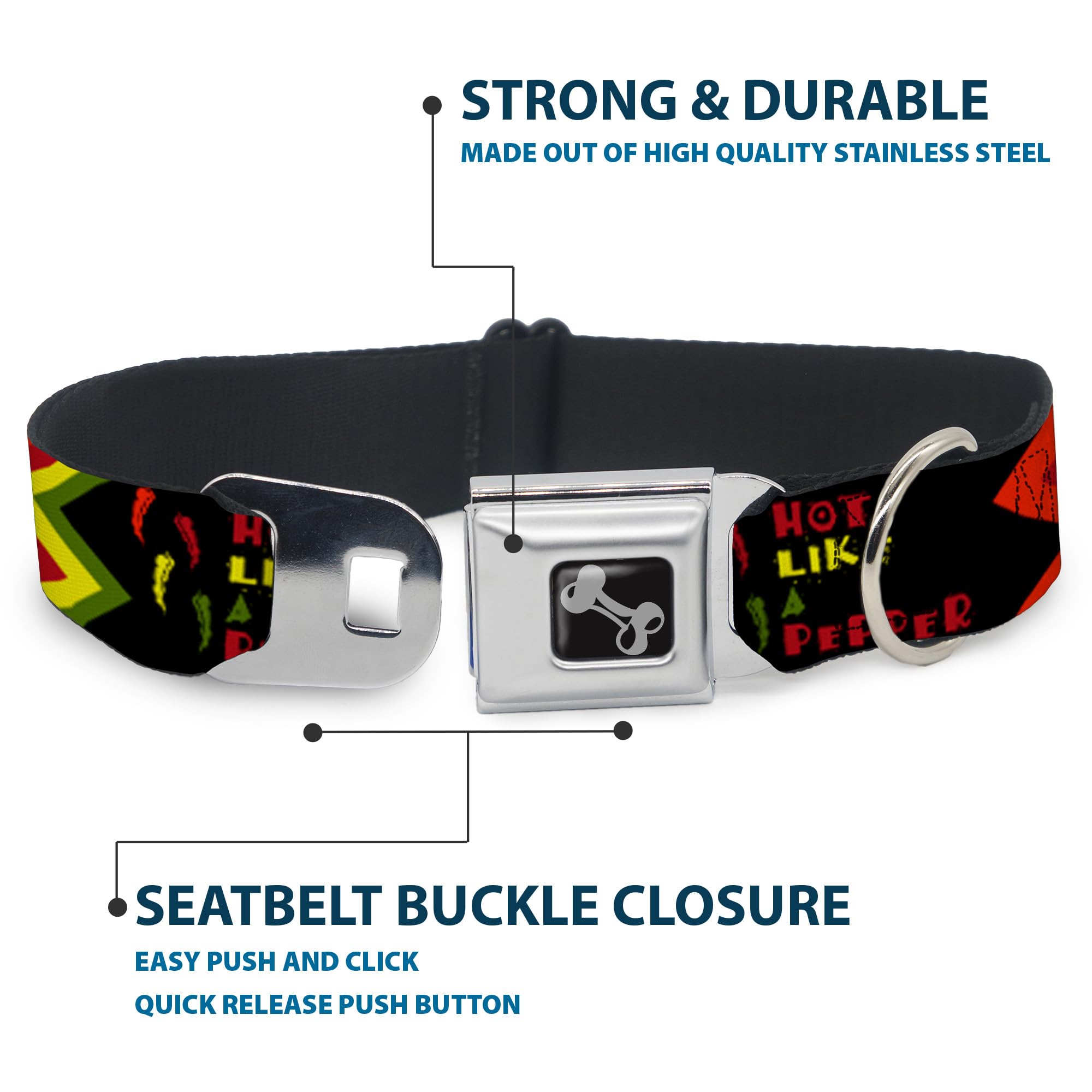 Buckle-Down Seatbelt Buckle Dog Collar - Hot Like A Pepper - 1.5'' Wide - Fits 16-23'' Neck - Medium