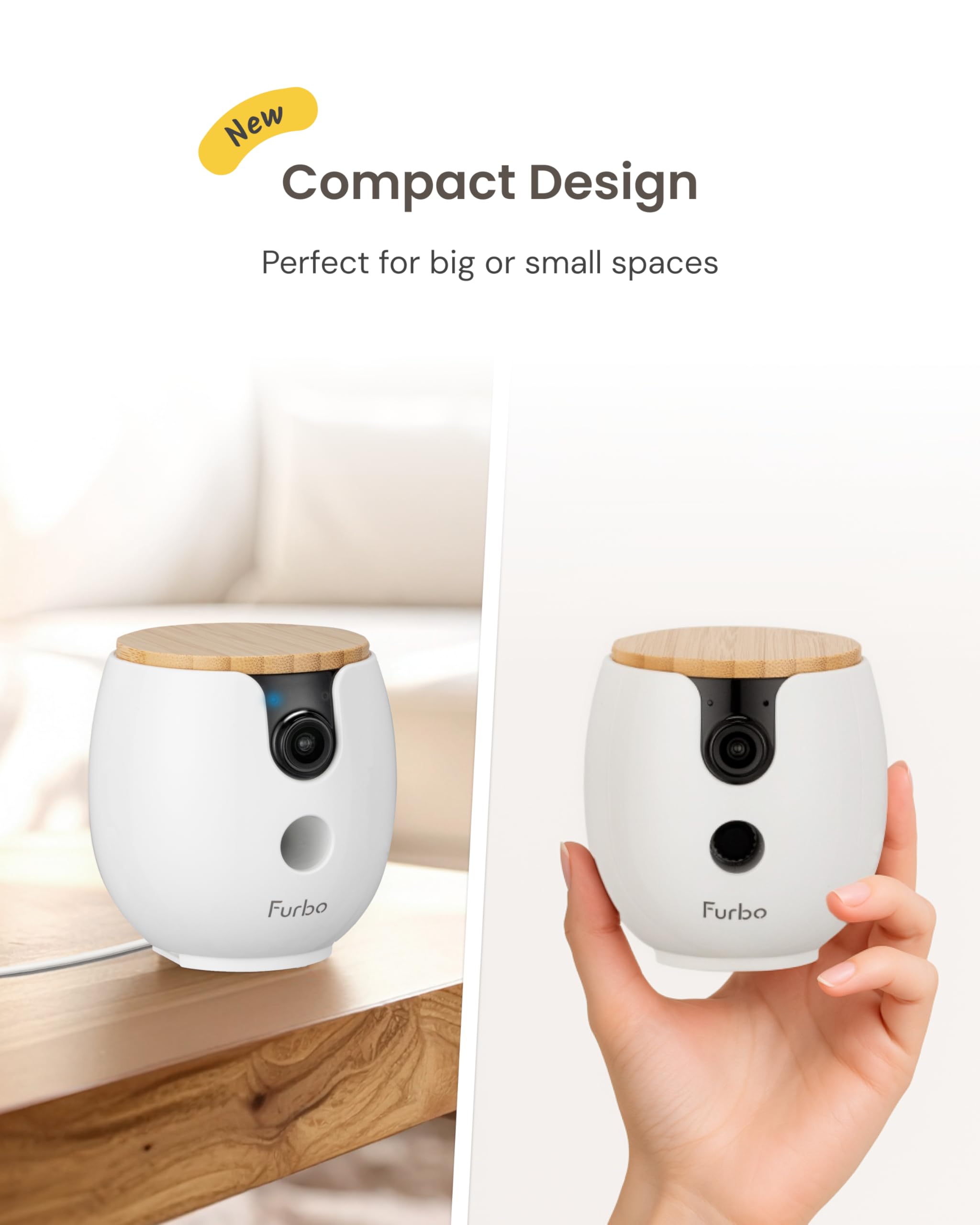Furbo Mini 360 [New] 2K QHD Pet Camera: Dog & Cat Rotating Treat Dispenser w/Phone App, Smart Indoor Cam with 2-Way Speaker & Ni