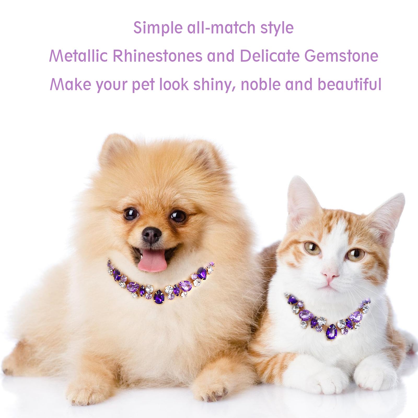 Howwfaly Purple Diamonds Gold Link Style Cat & Dog Collar With Pet Paw Design, Stainless Steel, Adjustable, L, Unisex, Small & M