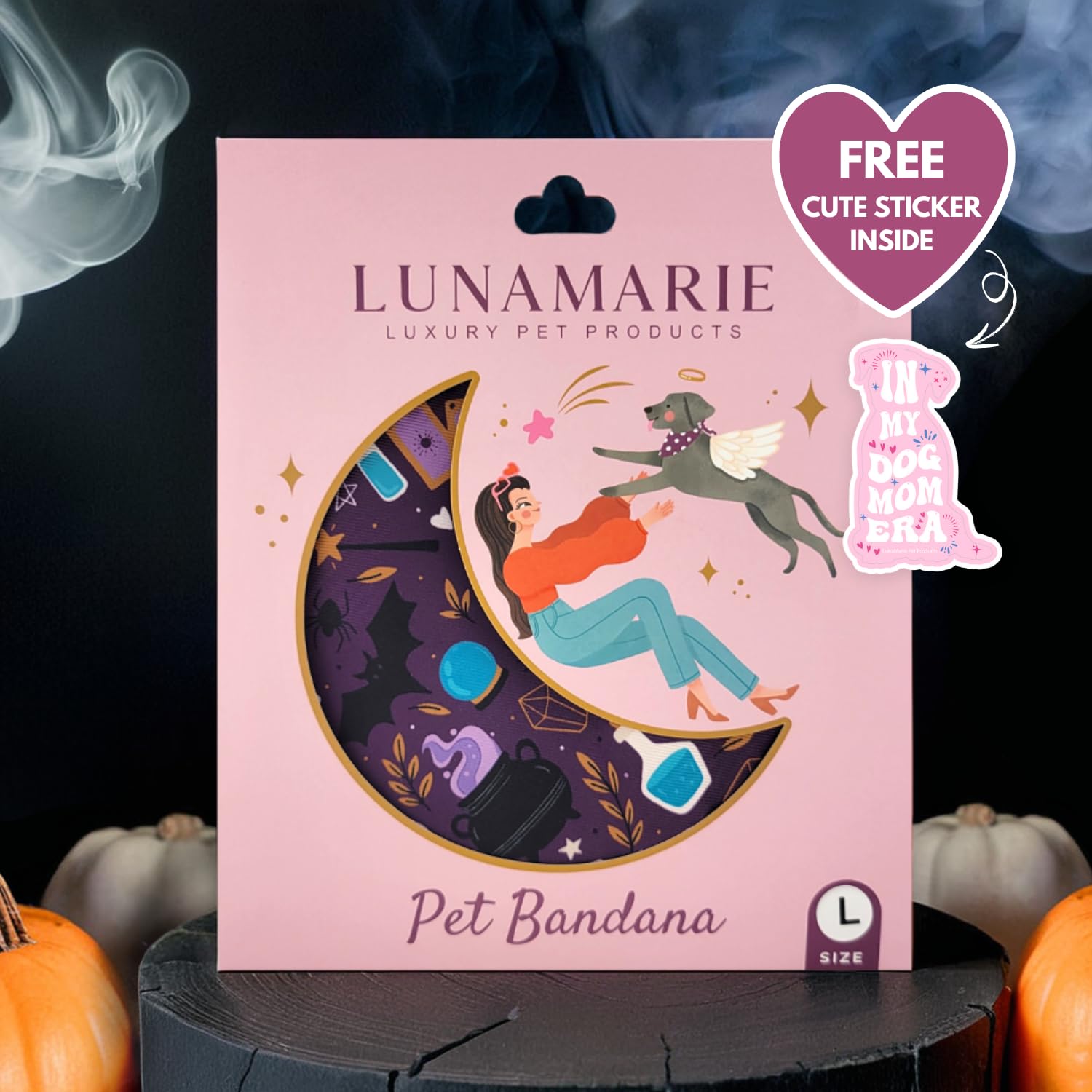 Lunamarie - Luxury Pet Birthday Bandanas -Premium & Silky Poly Fabric | 100% Handmade | Custom Shape Dual Layered (Bewitched, Sm