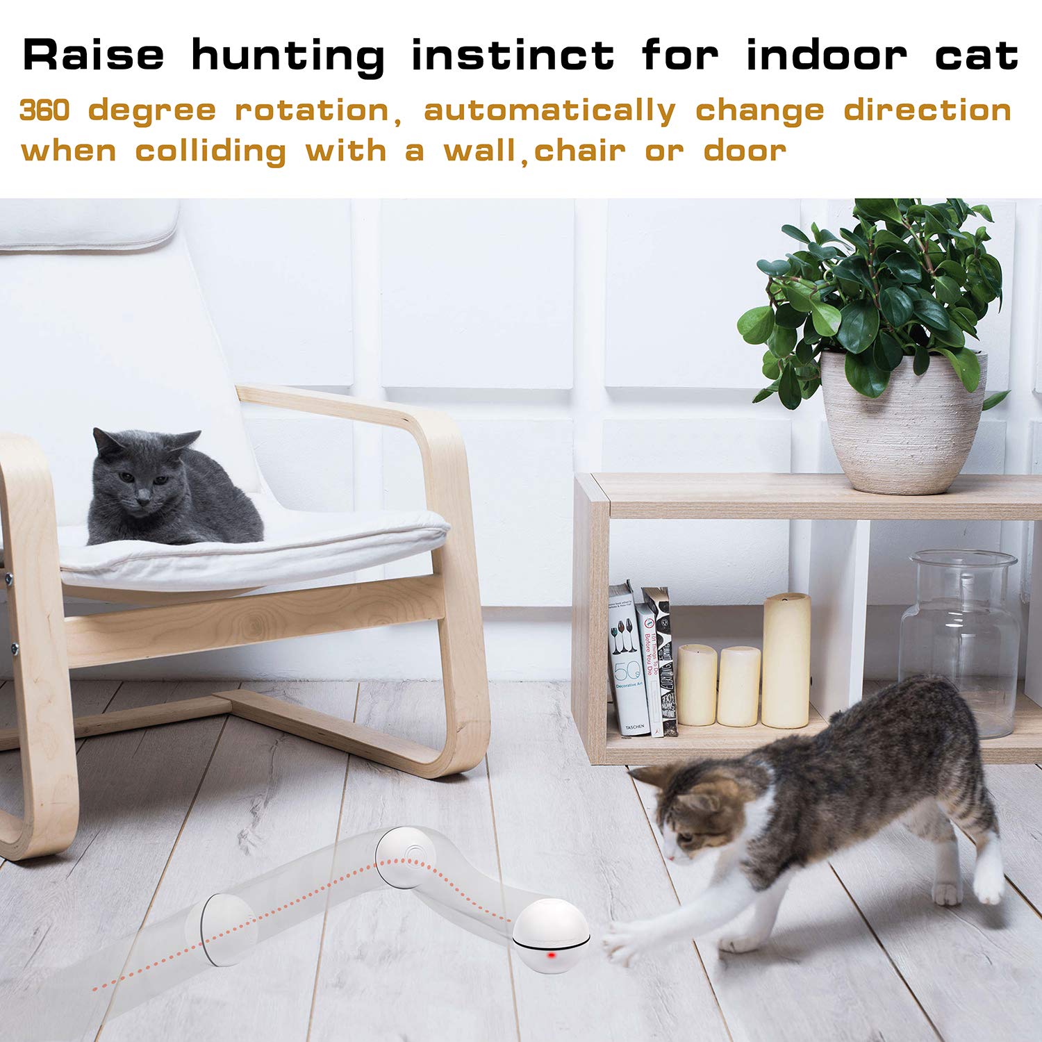 Yofun Smart Interactive Cat Toy - Upgraded 360 Degree Self Rotating Ball, Usb Rechargeable Wicked Ball, Build-In Spinning Led Li