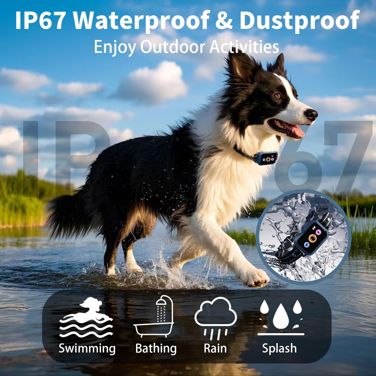 Dog Shock Collar with Remote Control - 3300FT Dog Training Collar with 5 Modes Step Counting & Light & Beep & Vibration & Shock,