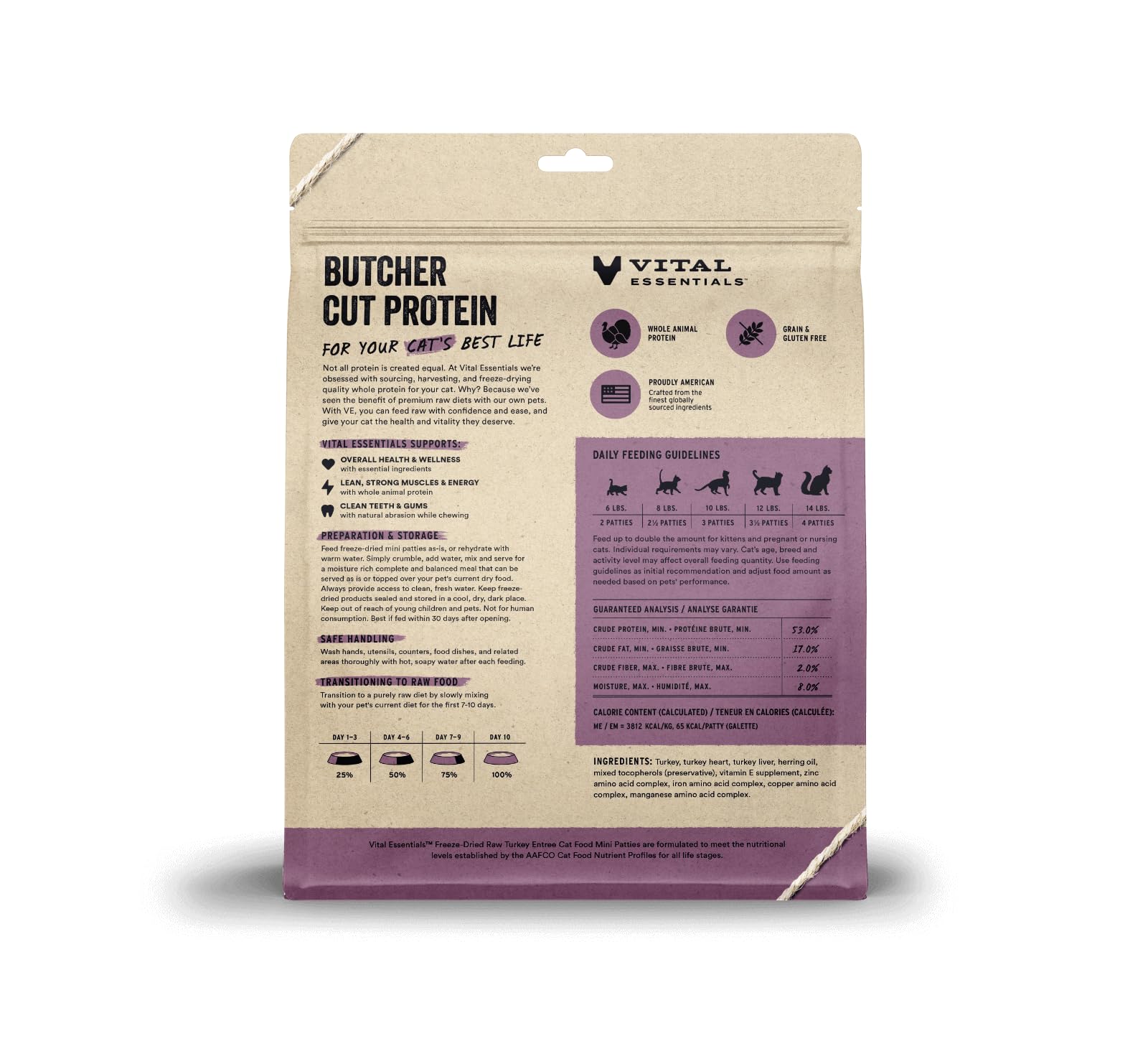 Vital Essentials Freeze Dried Raw Cat Food, Turkey Mini Patties Entree, 15 oz