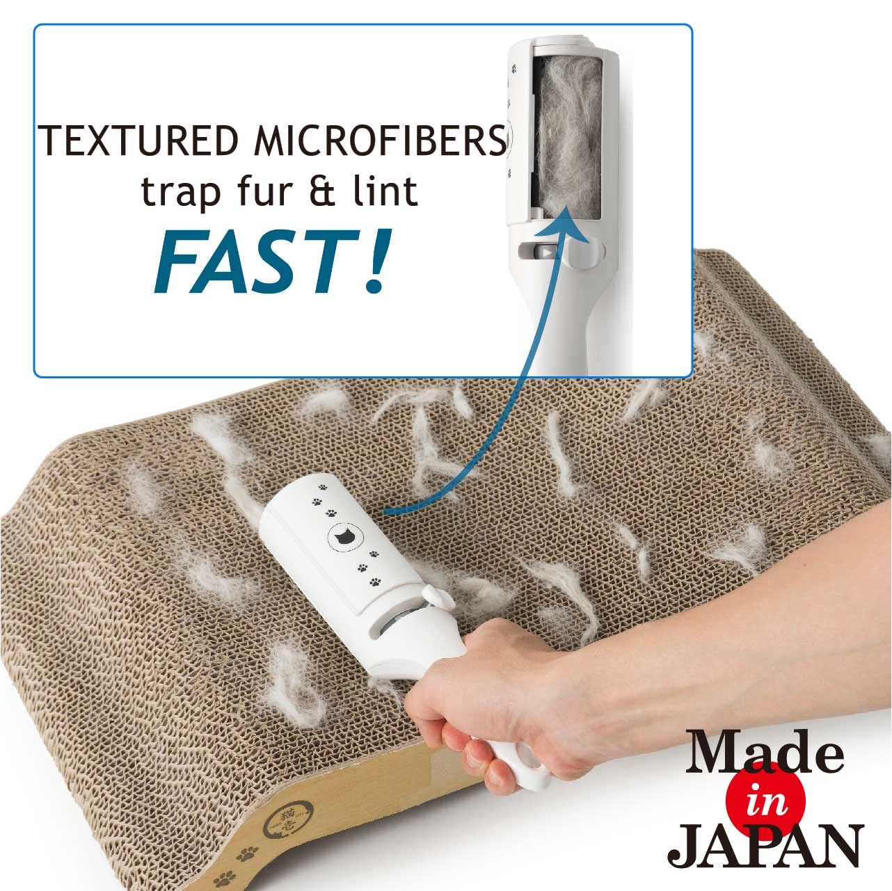 Necoichi Purrfection Neat & Easy Cat Hair Pet Hair Remover, Textured Microfibers Trap Fur & Lint Fast, Made In Japan