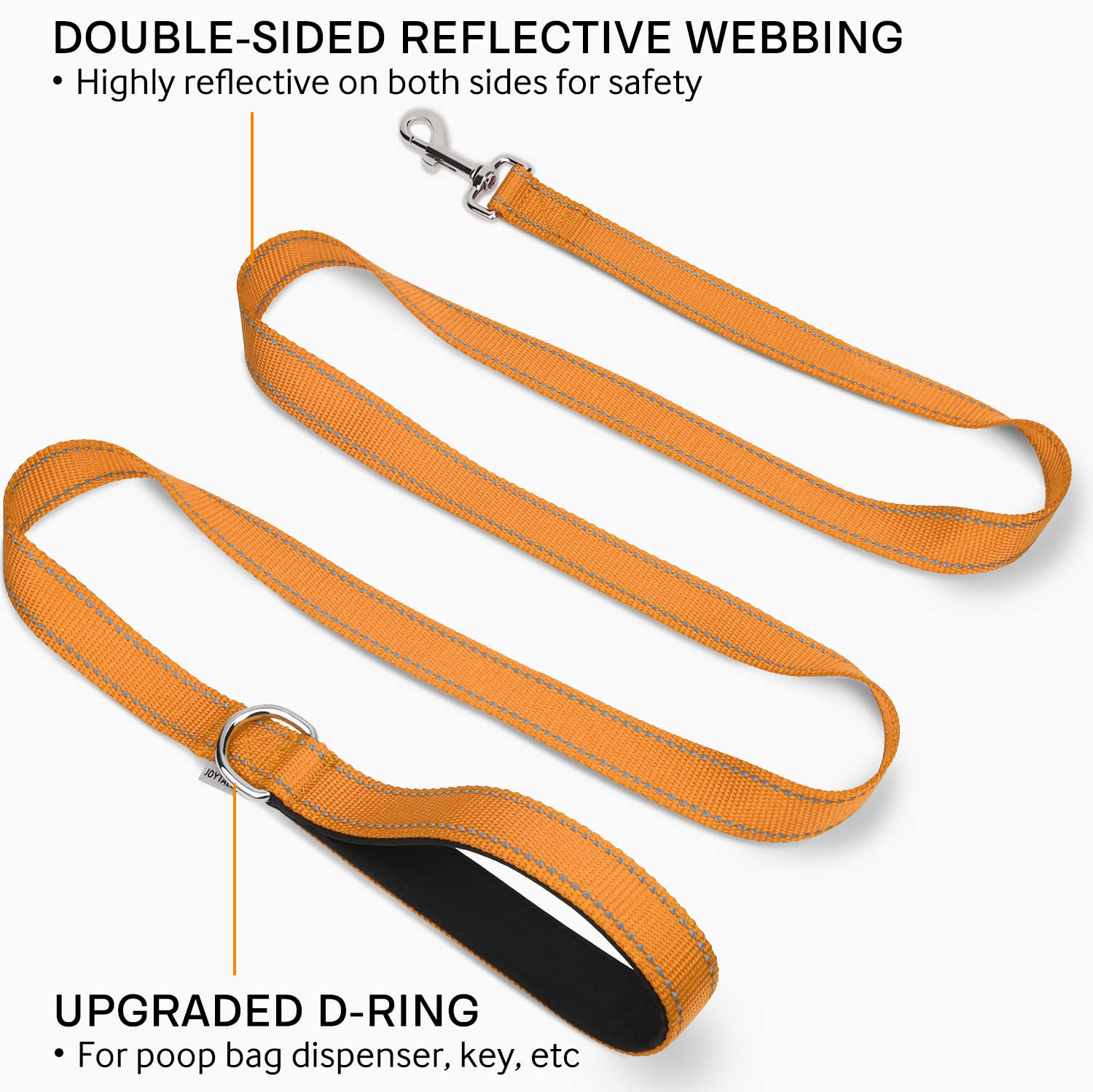 Joytale Double-Sided Reflective Dog Leash, 6 Ft/5 Ft/4 Ft, Padded Handle Nylon Dogs Leashes For Medium & Large Dogs Walking, Brown, 6Ft