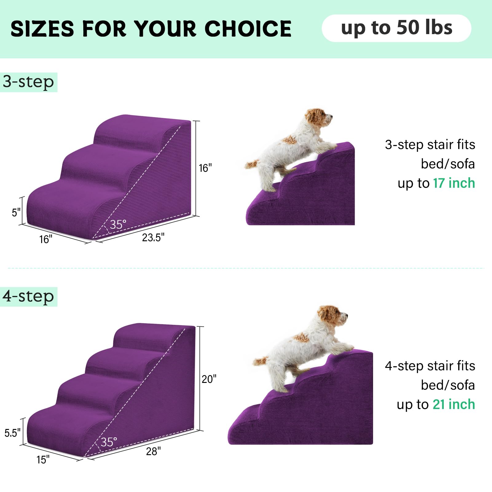 Mesa Lemon Dog Steps for Small Dogs, 3-Step Dog Ramp and Stairs for High Beds and Sofa, Non-Slip Pet Stairs Removable and Easy t