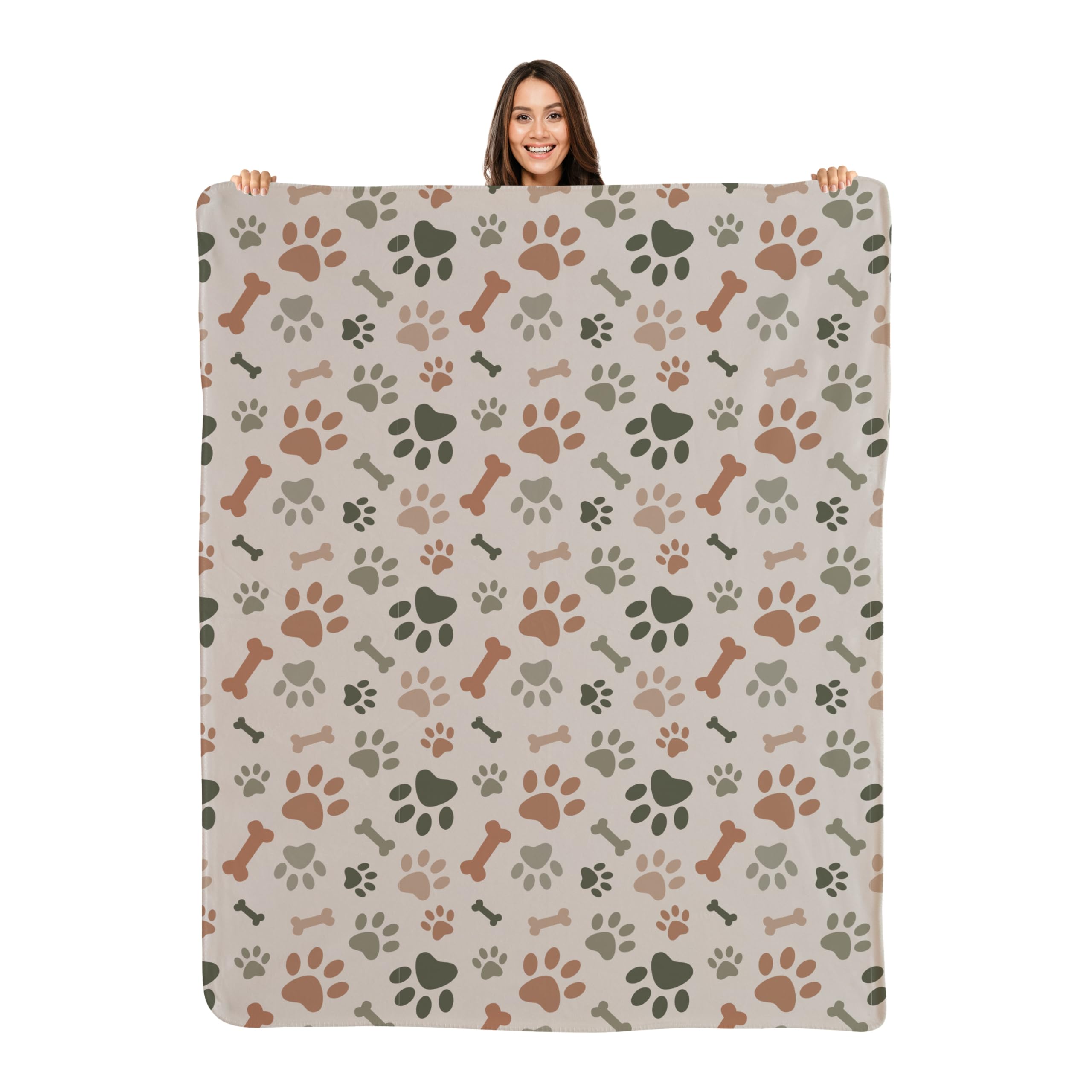 Karisma Decor Cream Paw Print Sherpa Pet Lightweight Blanket - 60 X 80 - Cute For Dogs - Gifts And Puppy Essentials - Printe