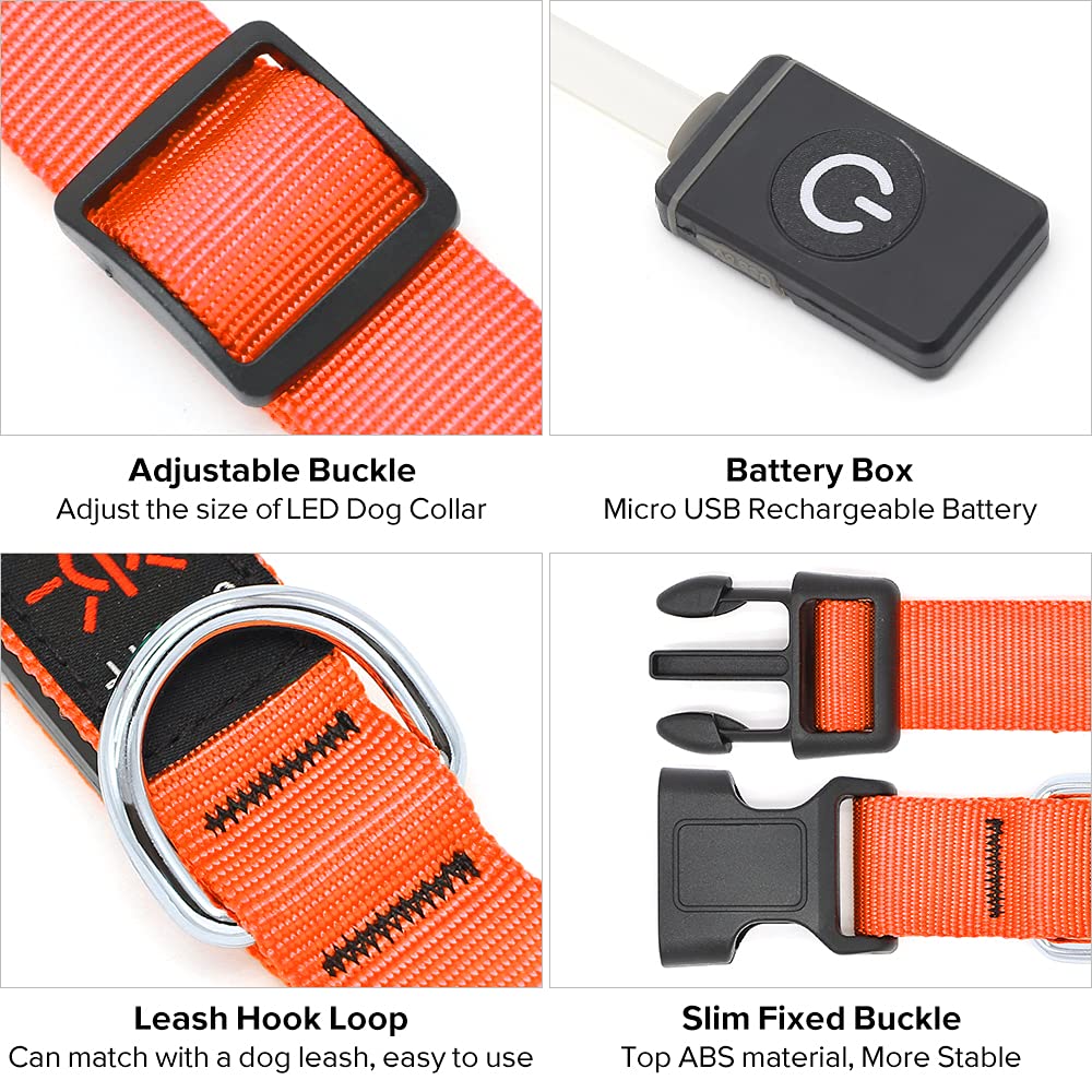 Illumifun Led Dog Collar, Adjustable Glowing Pet Safety Collar, Usb Rechargeable Light Up Collars For Your Dogs Walking At Night (Orange, Small)