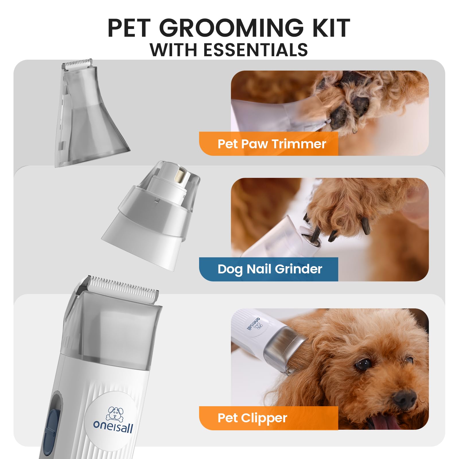Oneisall Dog Hair Vacuum & Dog Grooming Kit, Pet Grooming Vacuum With Pet Clipper Nail Grinder, 1.5L Dust Cup Dog Brush Vacuum With 7 Pet Grooming Tools For Shedding Pet Hair, Home Cleaning