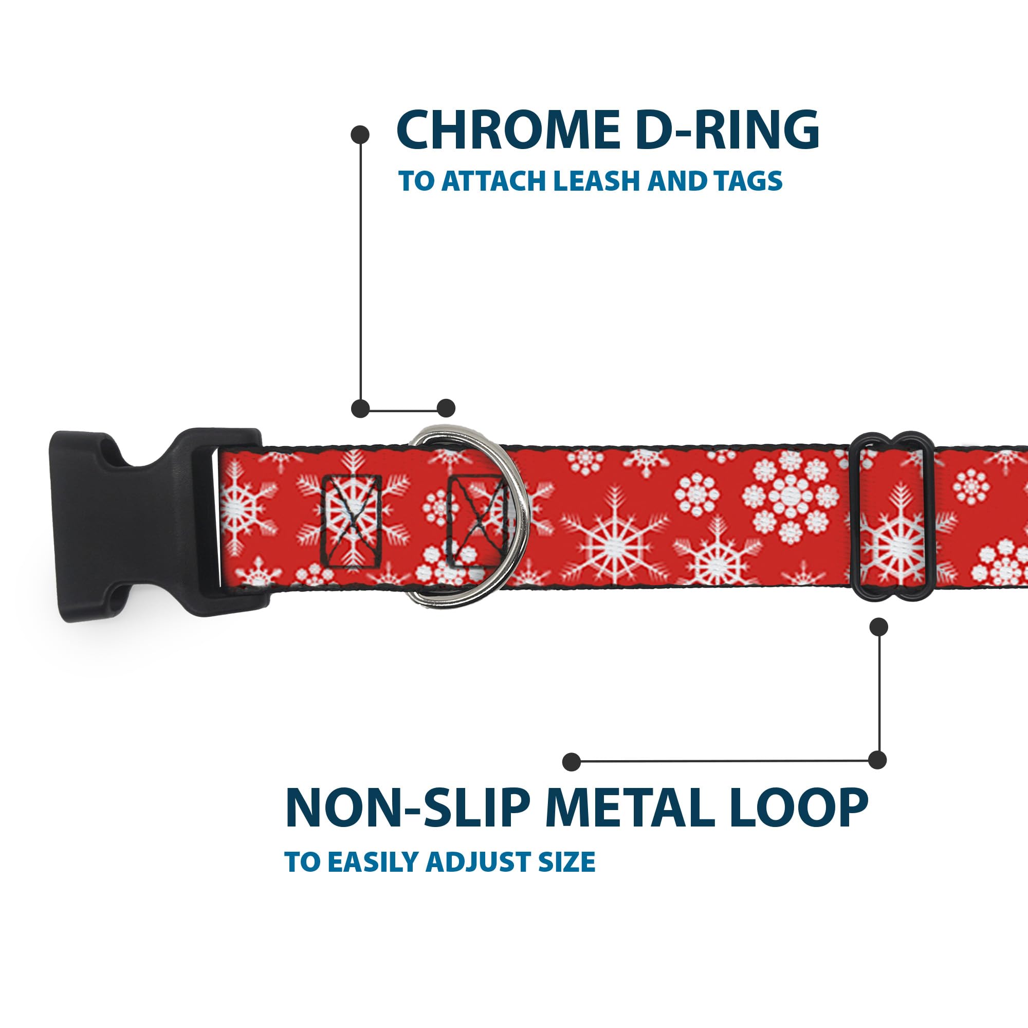 Buckle-Down 16-23 Snowflakes Red/White Plastic Clip Collar, Wide Medium