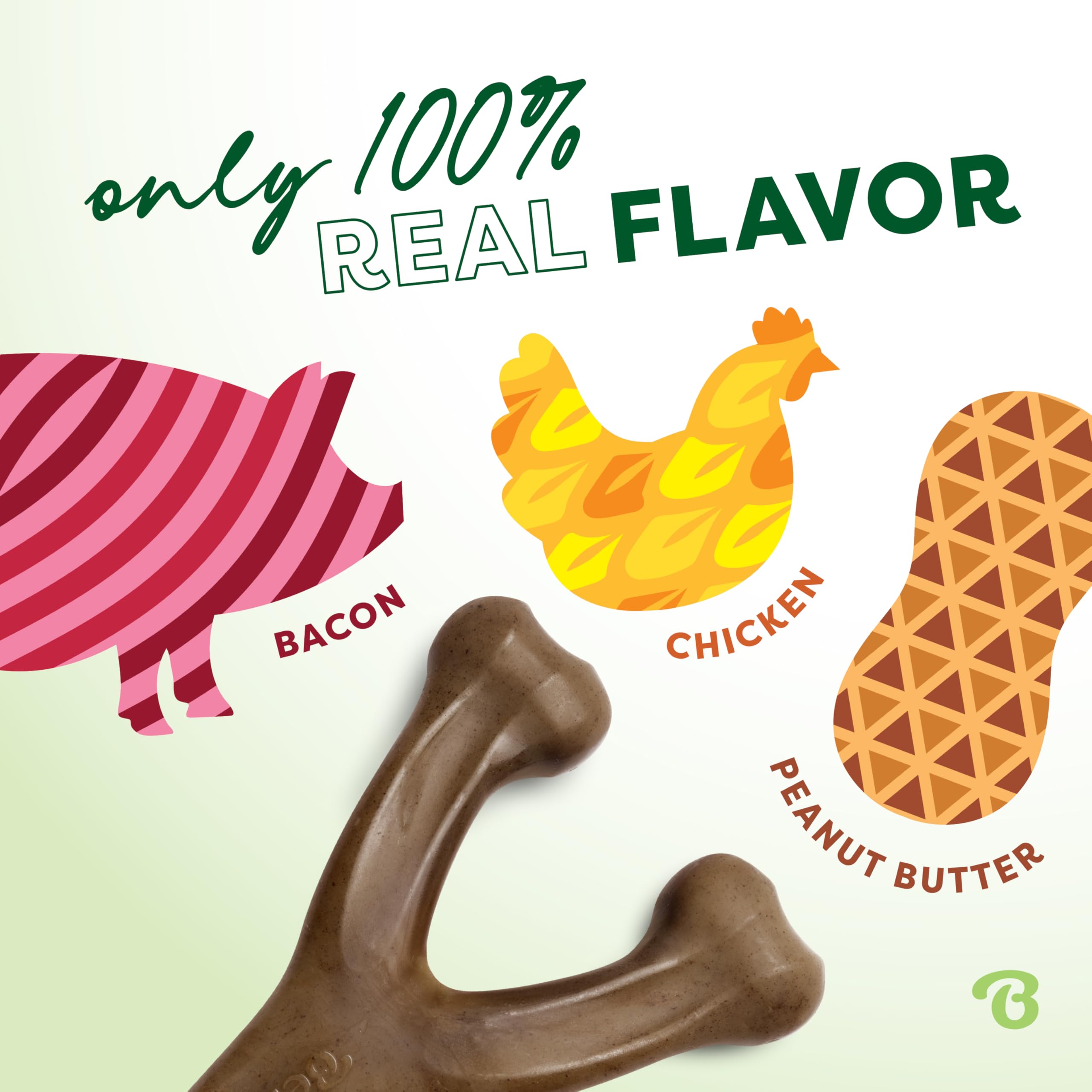 Small 3-Pack, Benebone Wishbone Durable Dog Chew Toy for Aggressive Chewers, Real Bacon, Chicken, Peanut Butter, Made in USA, Va