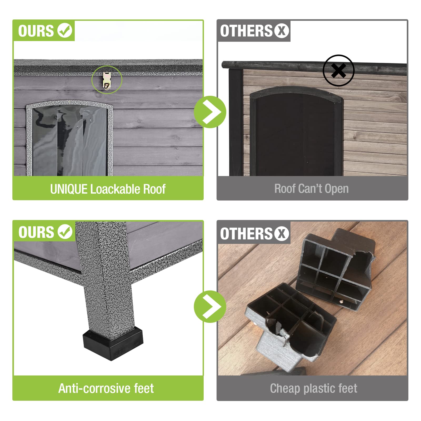 Gutinneen Chew Proof Dog House With Metal Iron Frame Outdoor Dog Kennel For Small Medium Large Indoor Dog Cage (33.5'' L,Grey Co