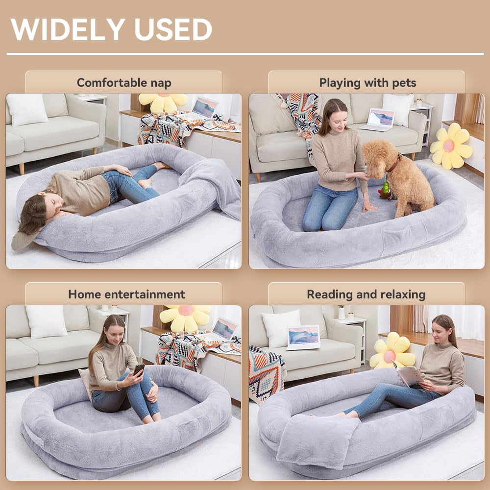 Ultra-Soft Human Size Dog Bed For People And Pets; 77   X51   X11    Extra Large Dog Bed With Raised Cushioned Rim, Removable Co