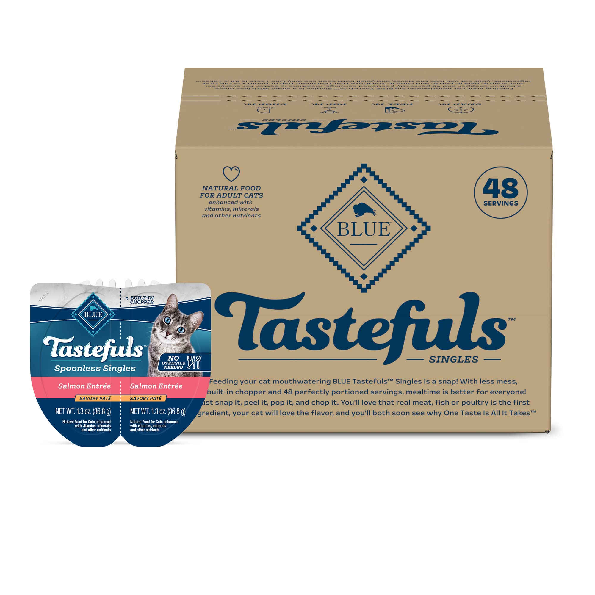 Blue Buffalo Tastefuls Spoonless Singles Natural Wet Cat Food Pat  , 2.6-oz Twin-Pack Trays, Salmon Entre   (24 Count)