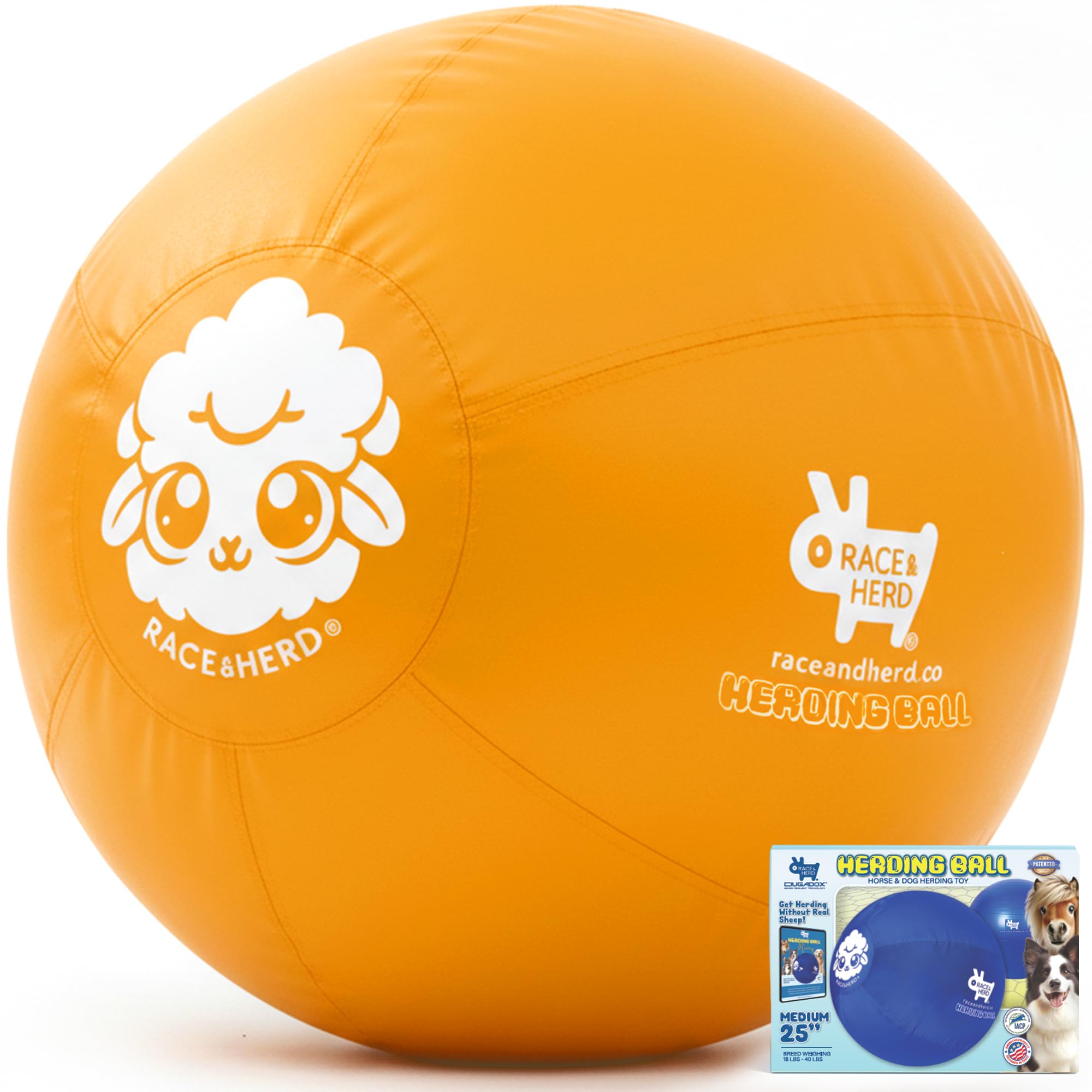Race&Herd 25 Original XXL Herding Ball for Dogs - Herding Toys, Giant Dog Ball for Australian Shepherds, Border Collies - Durabl