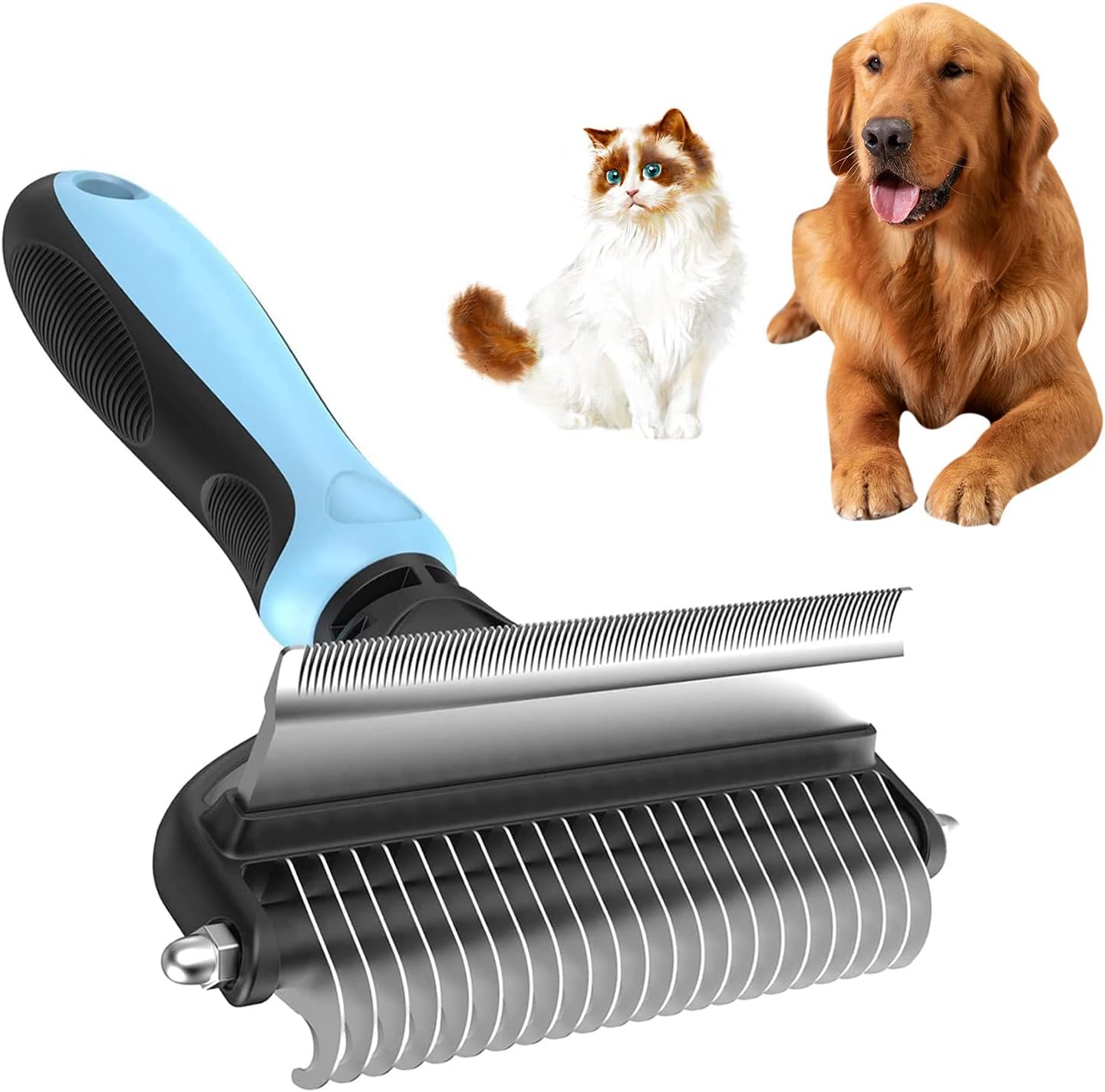 Scholazs Pet Grooming Brush For Dogs/Cats,2 In 1 Deshedding Tool & Undercoat Rake Dematting Comb For Mats,Reduces Shedding By Up