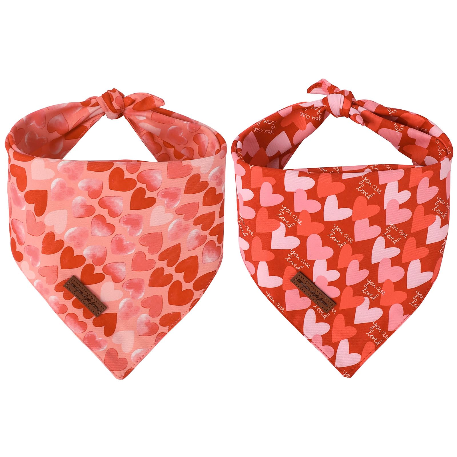 Unique Style Paws Dog Valentine'S Bandanas 2Pcs Washable Cotton Triangle Painting Love Heart Puppy Scarfs For Small Medium Large