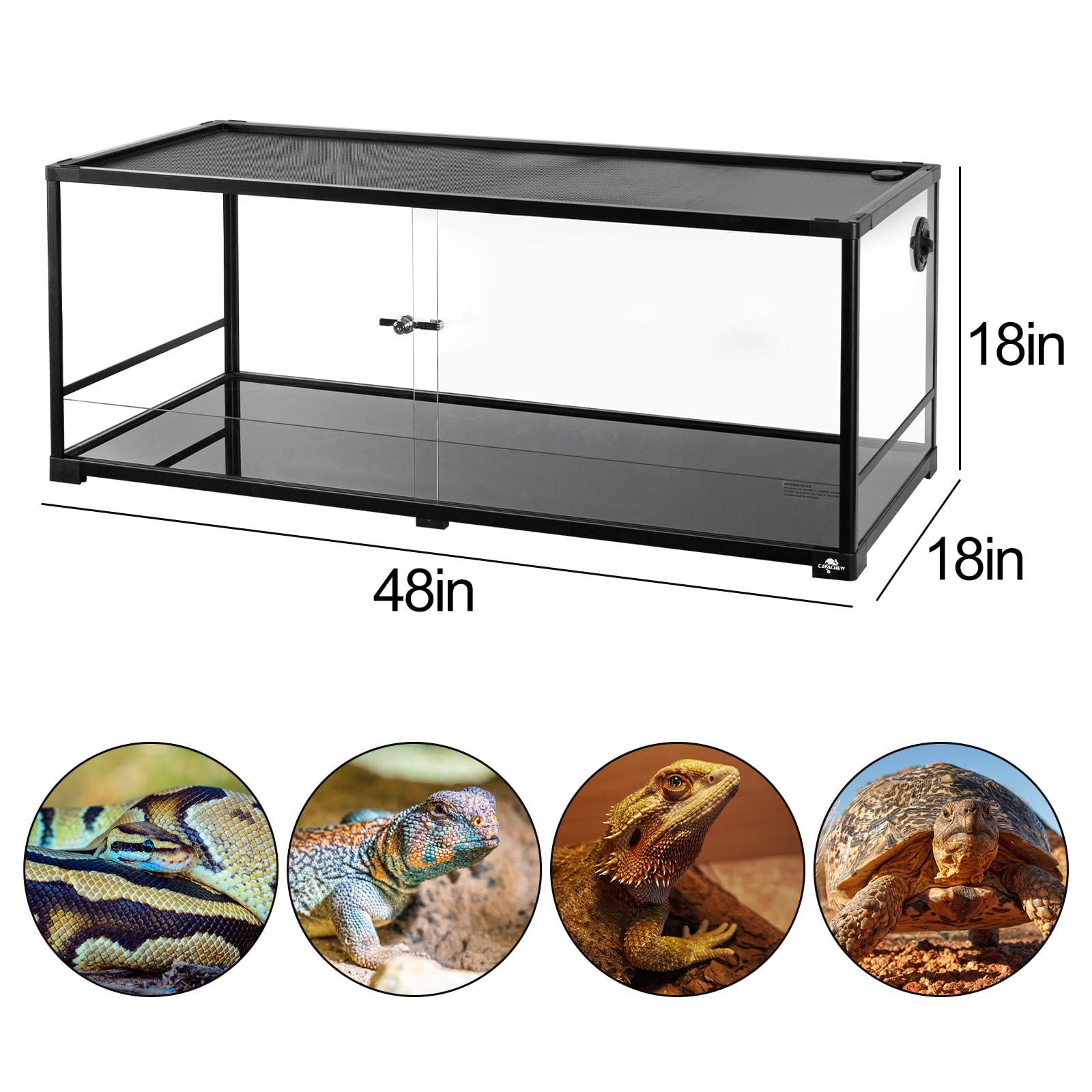 CAVACHEW 67 Gallon Reptile Tank, Glass Terrarium 48"x18"x18", Black, Sliding Door, Ventilation, Ideal for Bearded Dragons, Lizards, Sn
