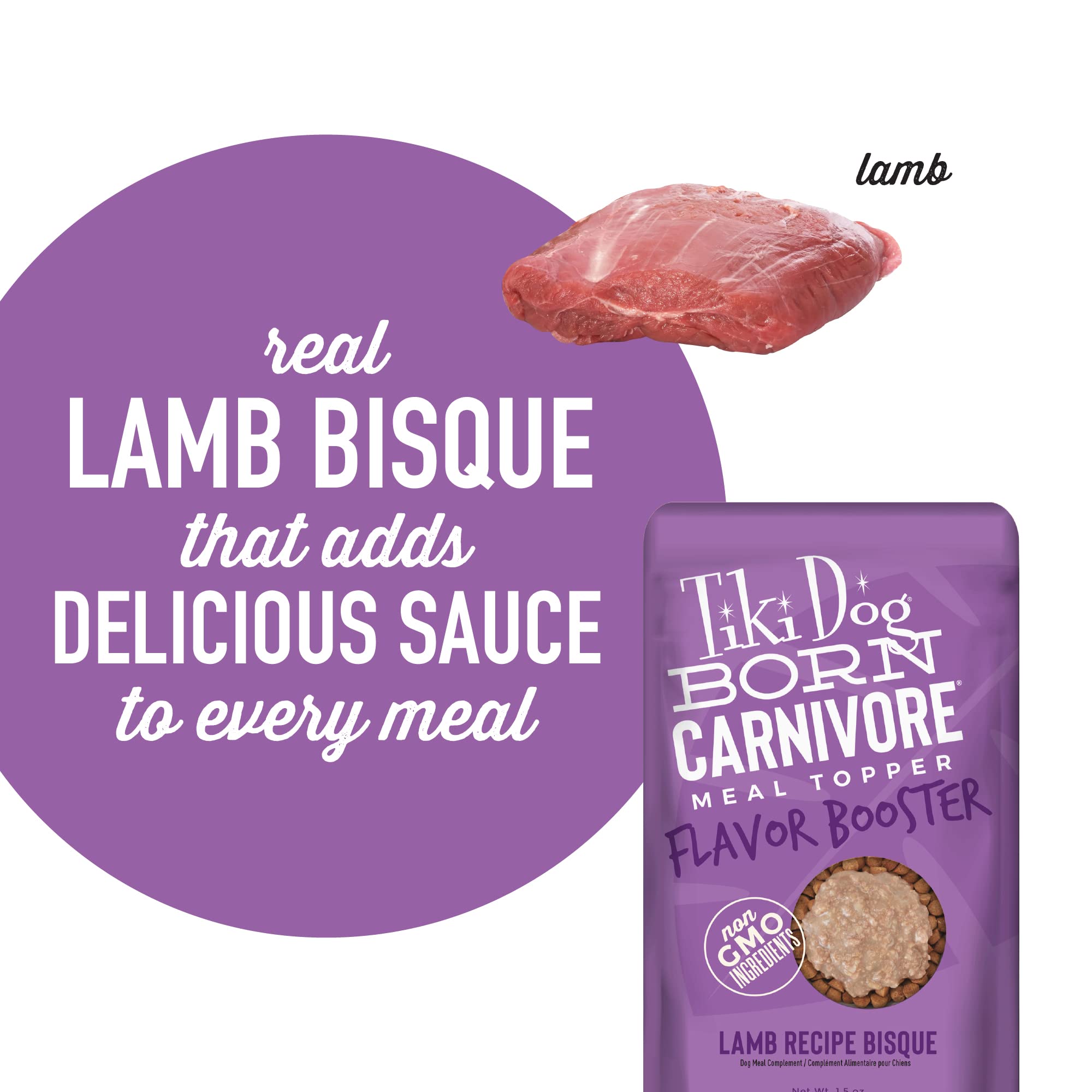Tiki Dog Born Carnivore Flavor Booster, Lamb Recipe Bisque, Grain Free Meat Based Treat, Meal Topper for All Dog Breeds and All