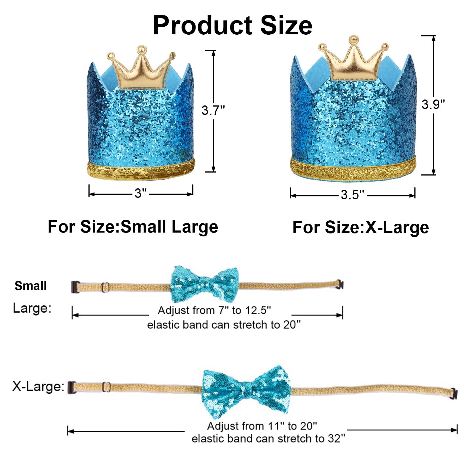 Ptdecor Dog Birthday Party Supplies, Multi Size Birthday Boy Bandana, Blue Crowns Dog Hat Set For Small Pets (Small)