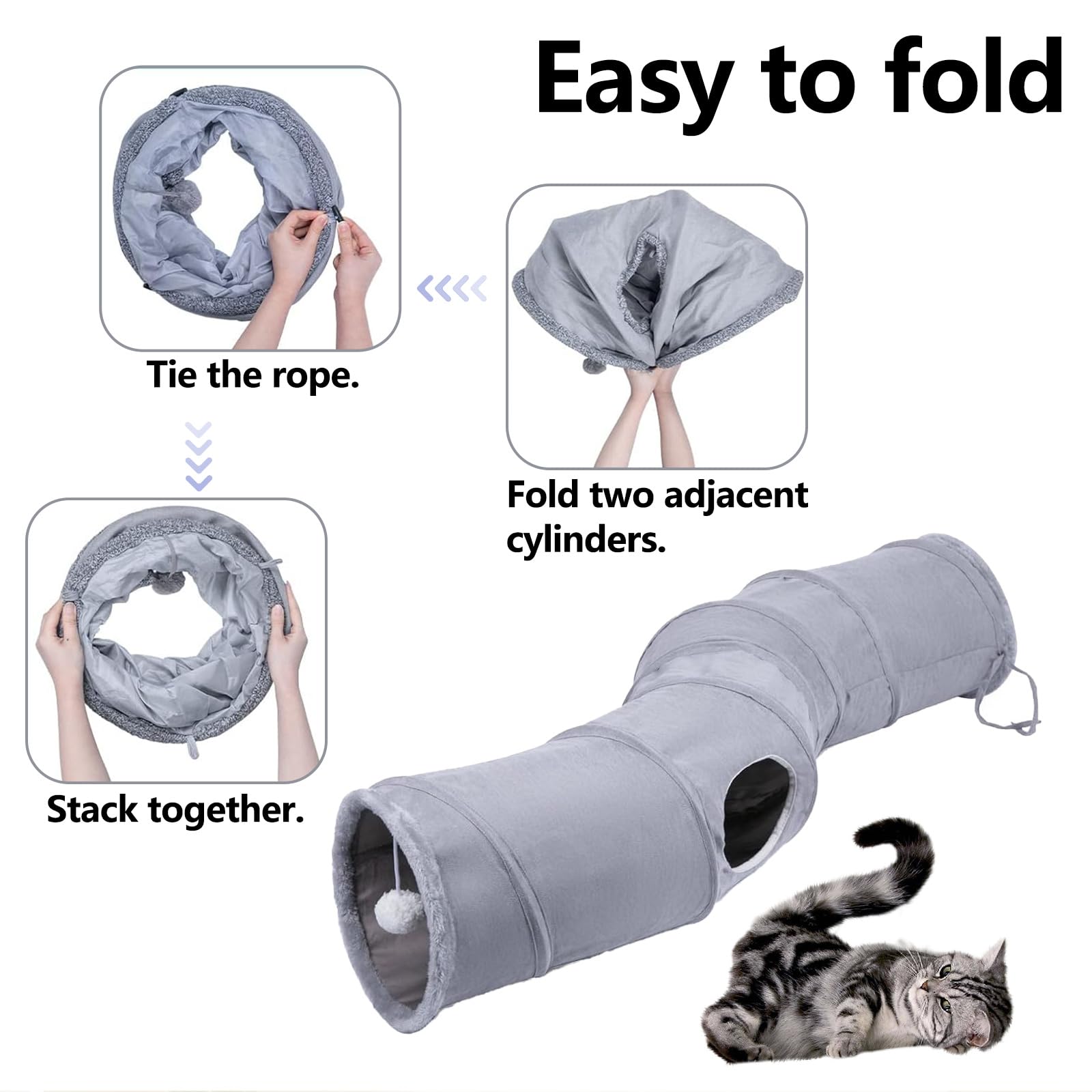 TiLanmiy S-Shape Collapsible Cat Play Tube with Plush Ball, Indoor Tunnel for Puppy, Kitty, Rabbit, Model CT013, Suede Material