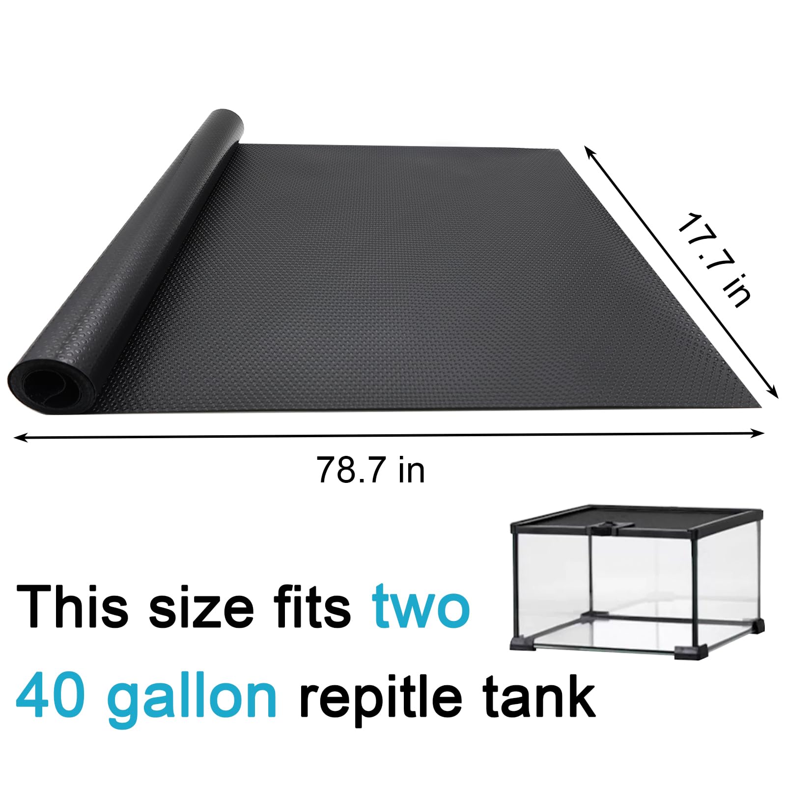 Uigidori Reptile Carpet Bedding Mat, 17.7x78.7 Inches, Black, Cuttable Substrate for Bearded Dragon, Gecko, Lizard, Snake, Tortoise