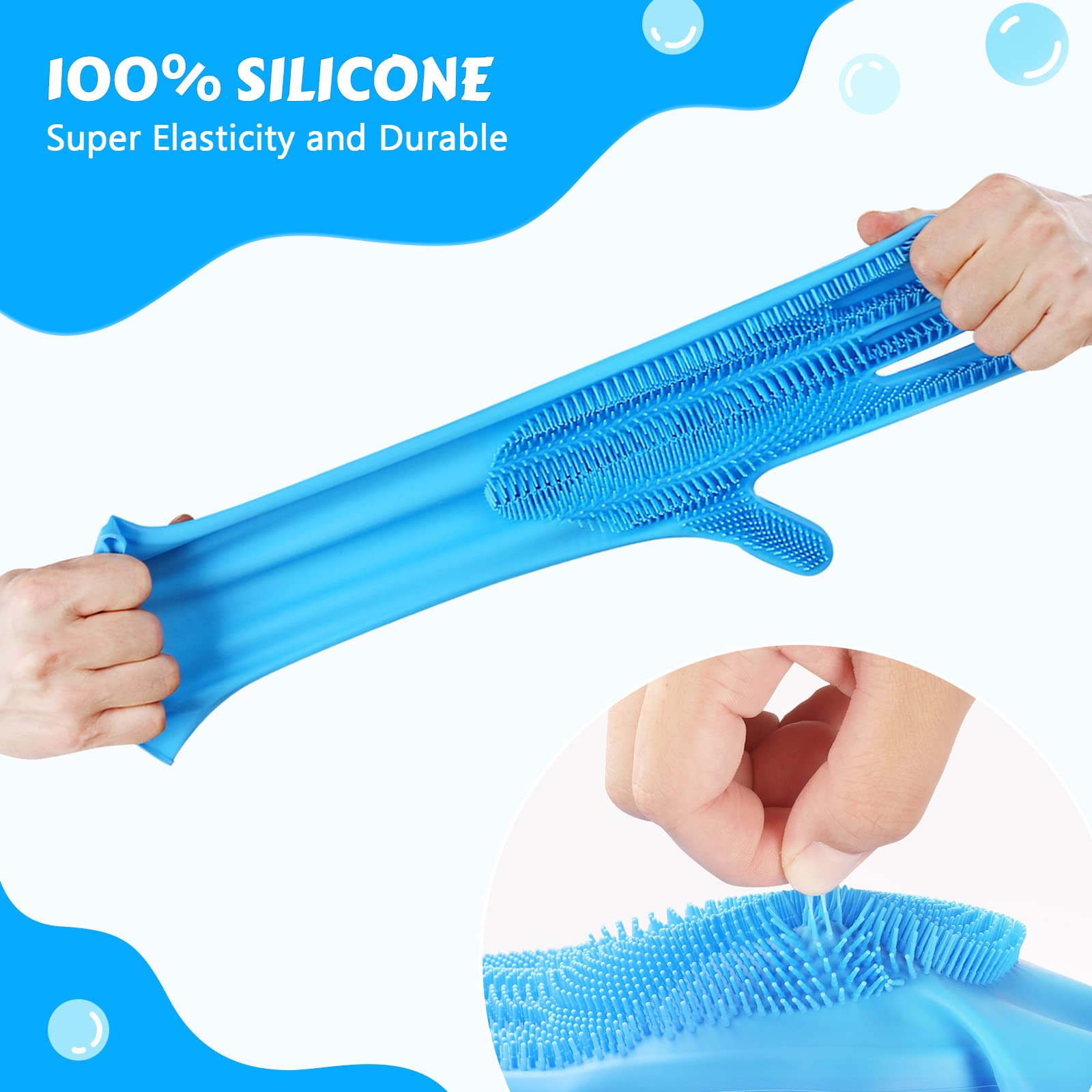 Pecute Pet Grooming Gloves Large, Heat Resistant Cat Bathing Gloves With High-Density Teeth, Silicone Dog Bathing Gloves With Enhanced Five Finger Design, For Washing, Bathing, And Massaging