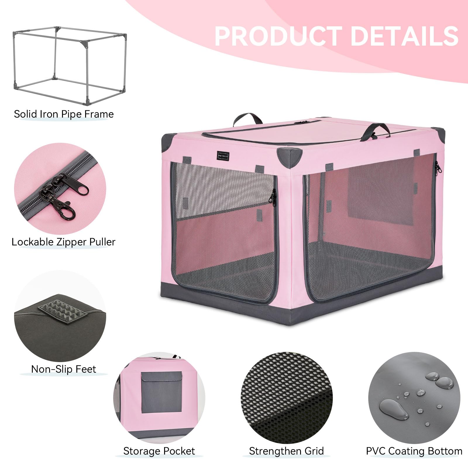 Petsfit Travel Dog Crate, With Patented Adjustable Fabric Cover, Chewproof & Lockable Mesh Doors, Waterproof Base Portable Kenne