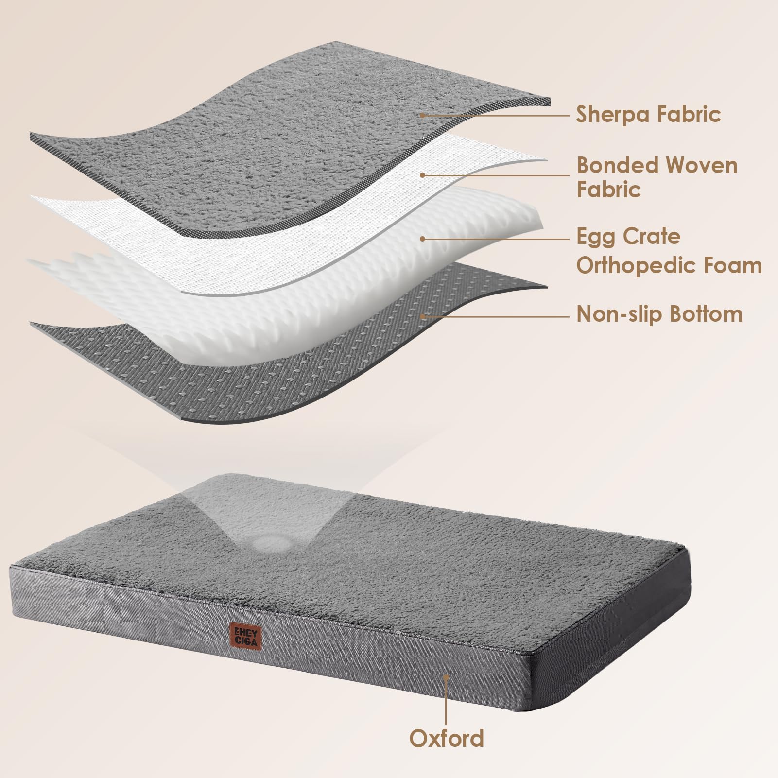 Eheyciga Orthopedic Foam Dog Bed, Medium, 30'L X 20'W X 3.5'Th, Light Grey