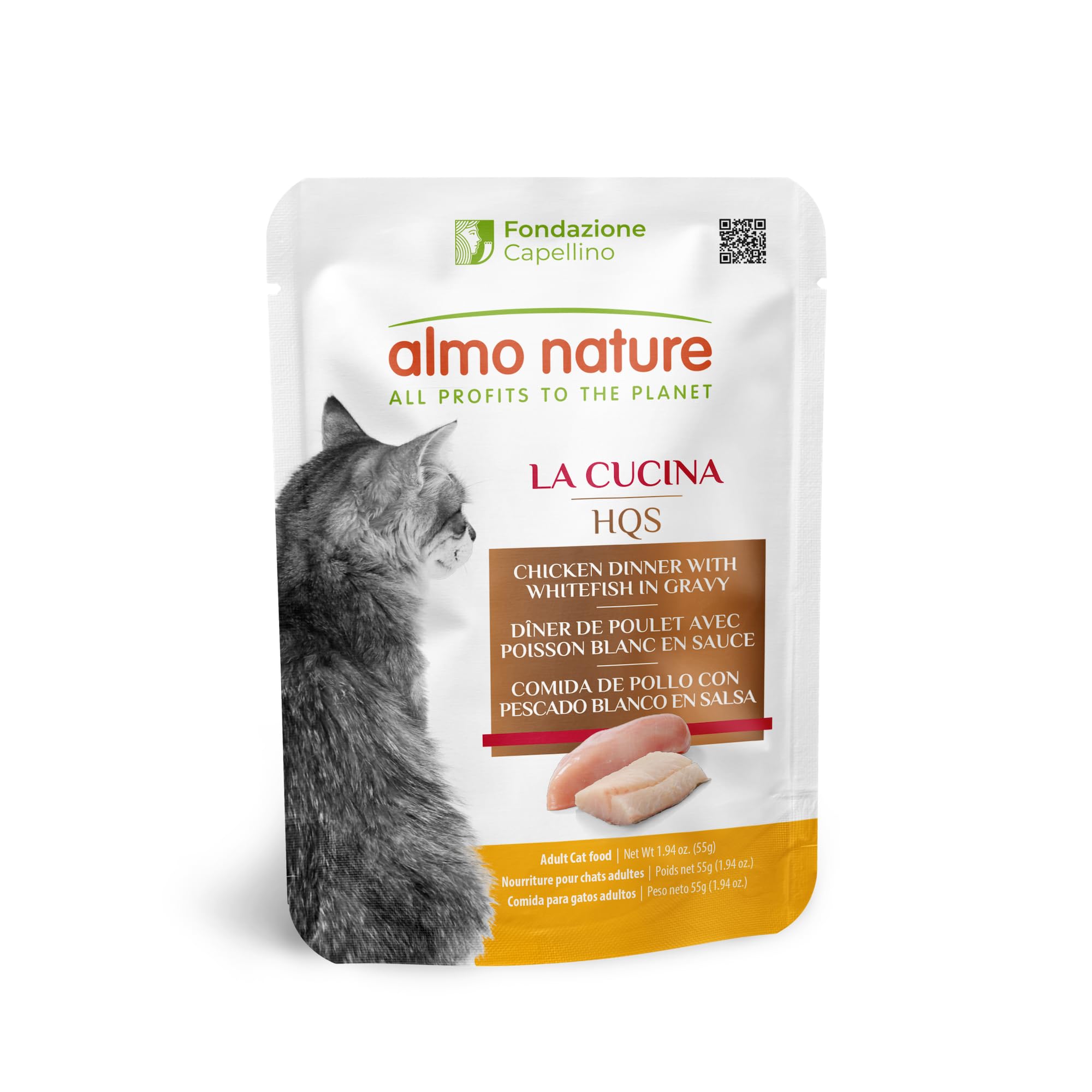 almo nature HQS La Cucina Wet Cat Food Chicken Dinner with Whitefish in Gravy - Grain-Free Cat Pouch, 1.94 oz (Pack of 12)