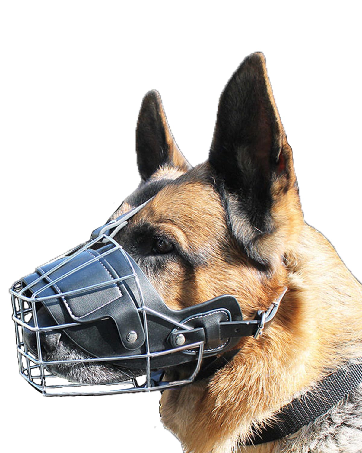 Dog Muzzle For Large Dogs, German Shepherd Muzzle With Adjustable Leather Straps And Soft Pads (M)