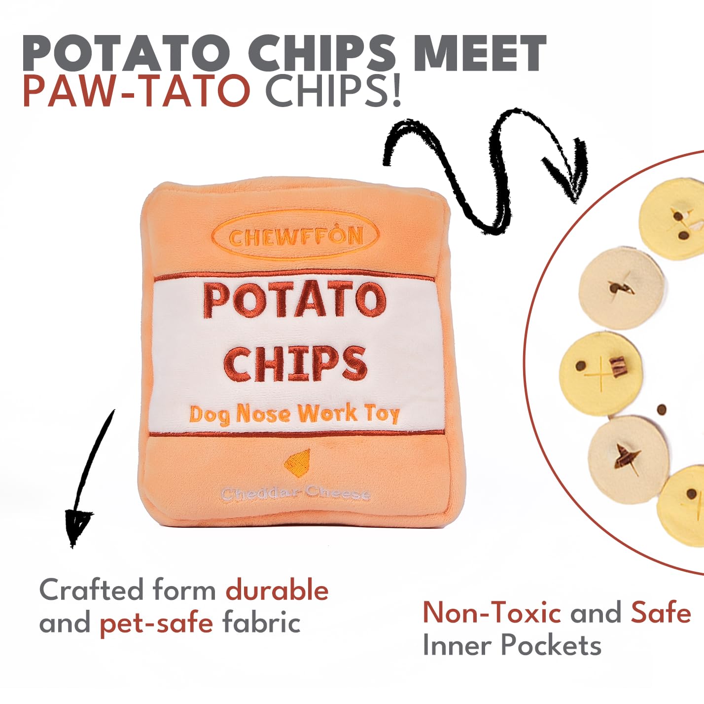 CHEWFFON Interactive Dog Toys, Enrichment Snuffle Crinkle Treat Puzzle Toys for Boredom and Stimulating, Nose Work Potato Chips