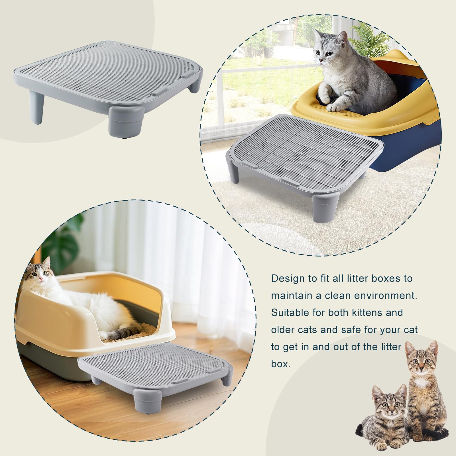 Wesketch Adjustable Cat Litter Ramp For Elevated Cat Litter Box, Double Layered Litter Trapper With Filter Function, Easy Clean,