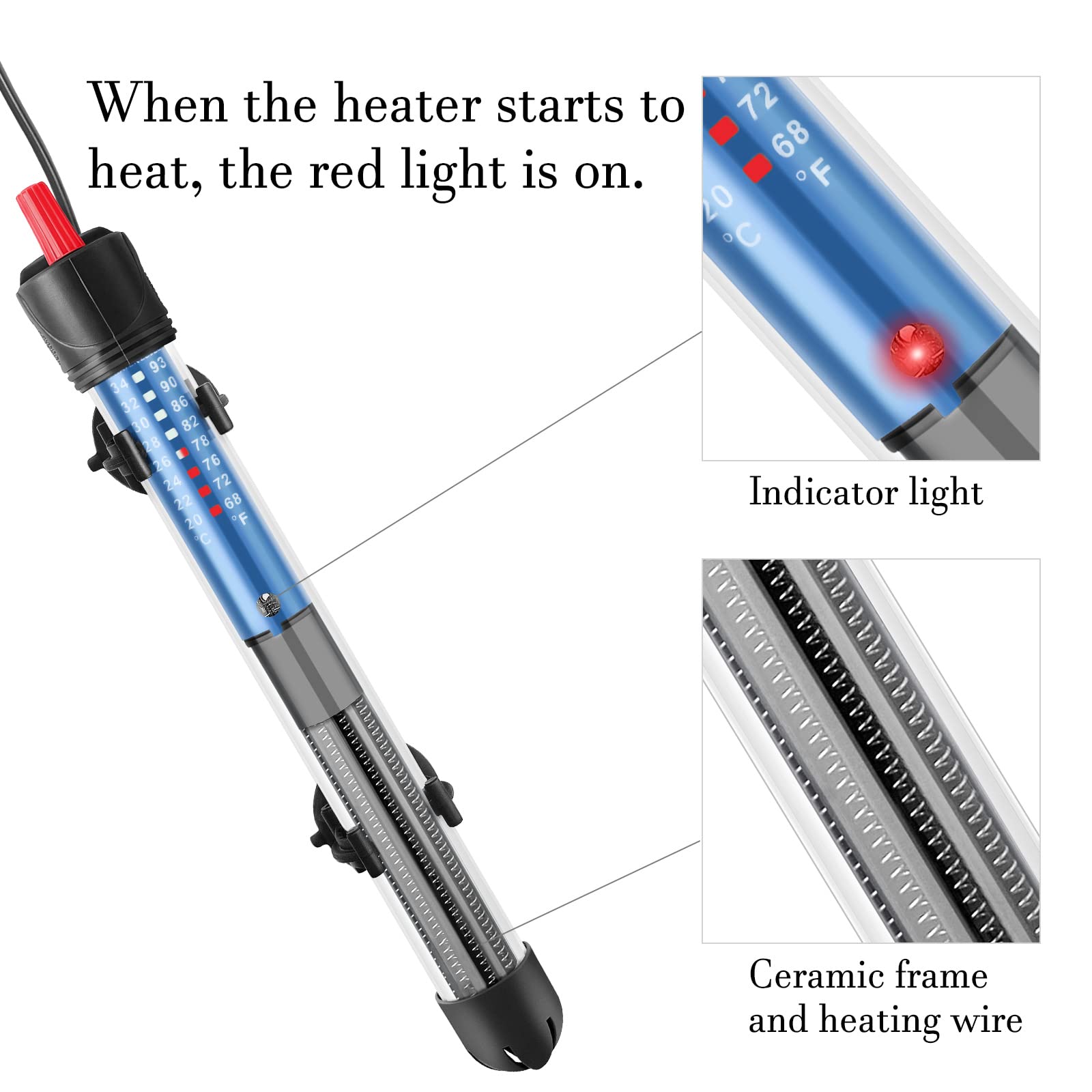 HITOP 100W Adjustable Aquarium Heater, Submersible Glass Water Heater for 5-70 Gallon Fish Tank, Model HP-608
