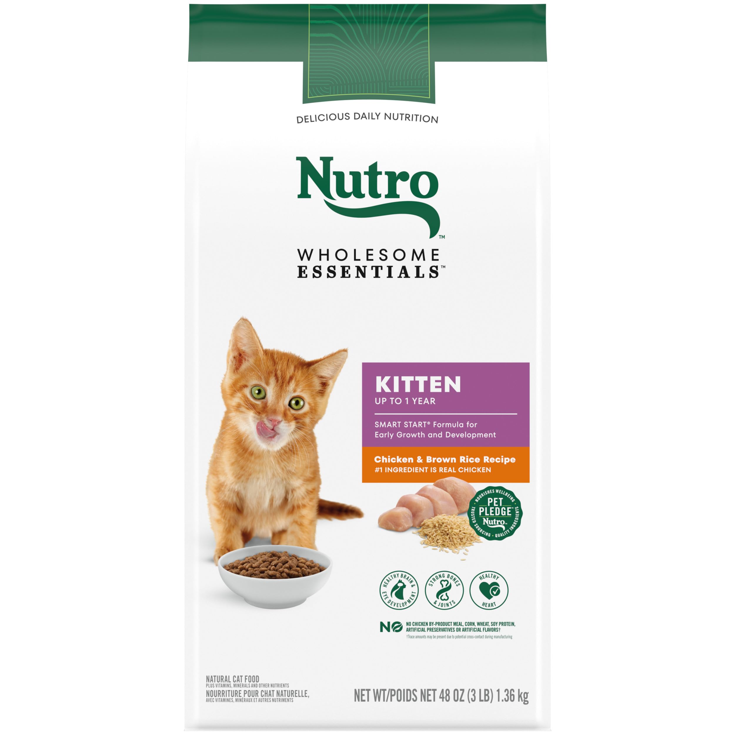 Nutro Wholesome Essentials Natural Dry Kitten Food Chicken & Brown Rice Recipe, 3 lb. Bag