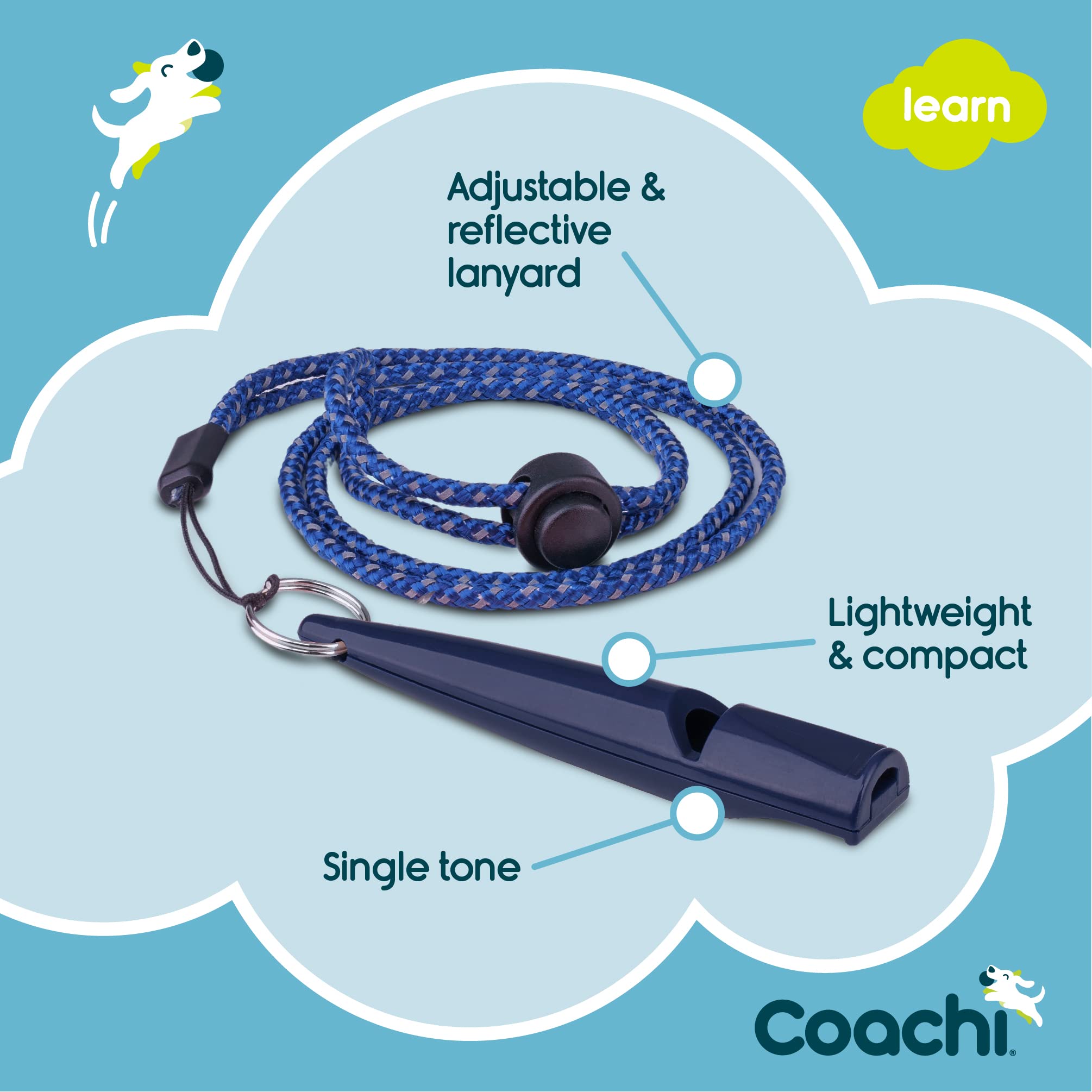The Company of Animals Coachi Training Whistle - Lightweight Polymer, Strong Clear Sound, Adjustable Reflective Lanyard, Navy