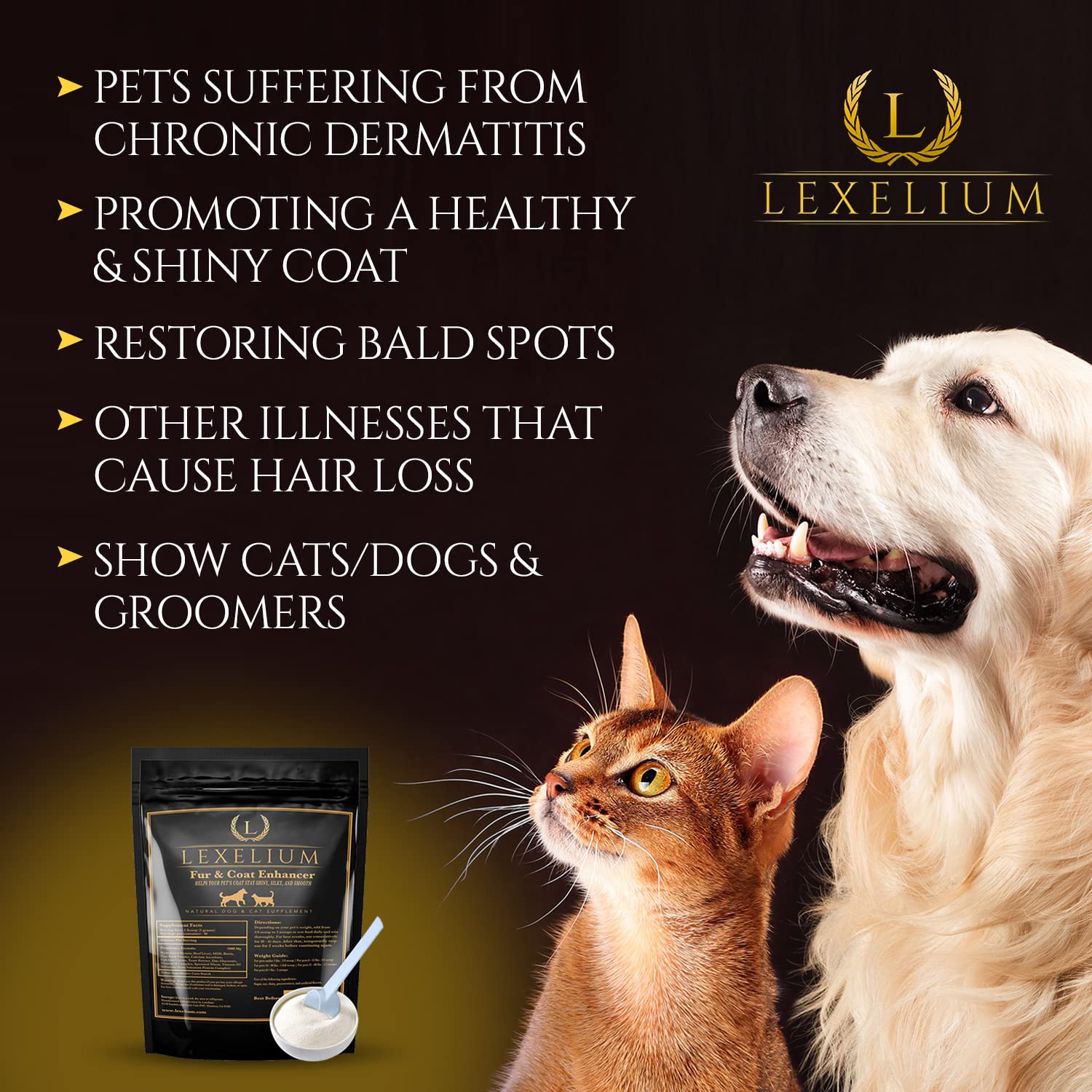 Lexelium Dermatitis Skin & Coat Supplement for Dogs & Cats - Natural Powder Formula, 200G - Promotes Healthy Skin & Fur, Helps with Itch & Dry Skin
