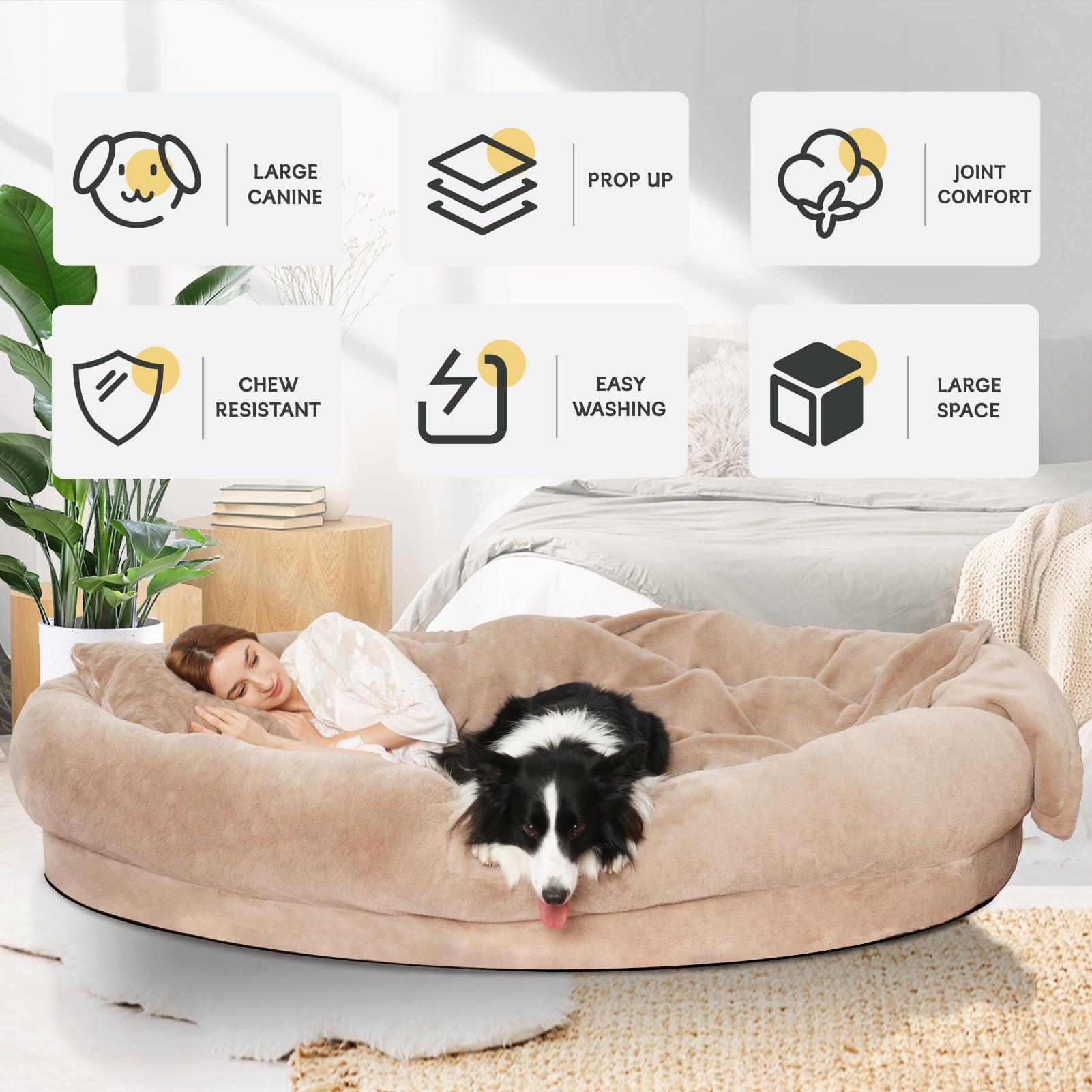 Fvkind Human Dog Bed For Adults, 73''X56''X12'' Washable Orthopedic Size, Faux Fur Removable, Cozy Large Present With Blanket An