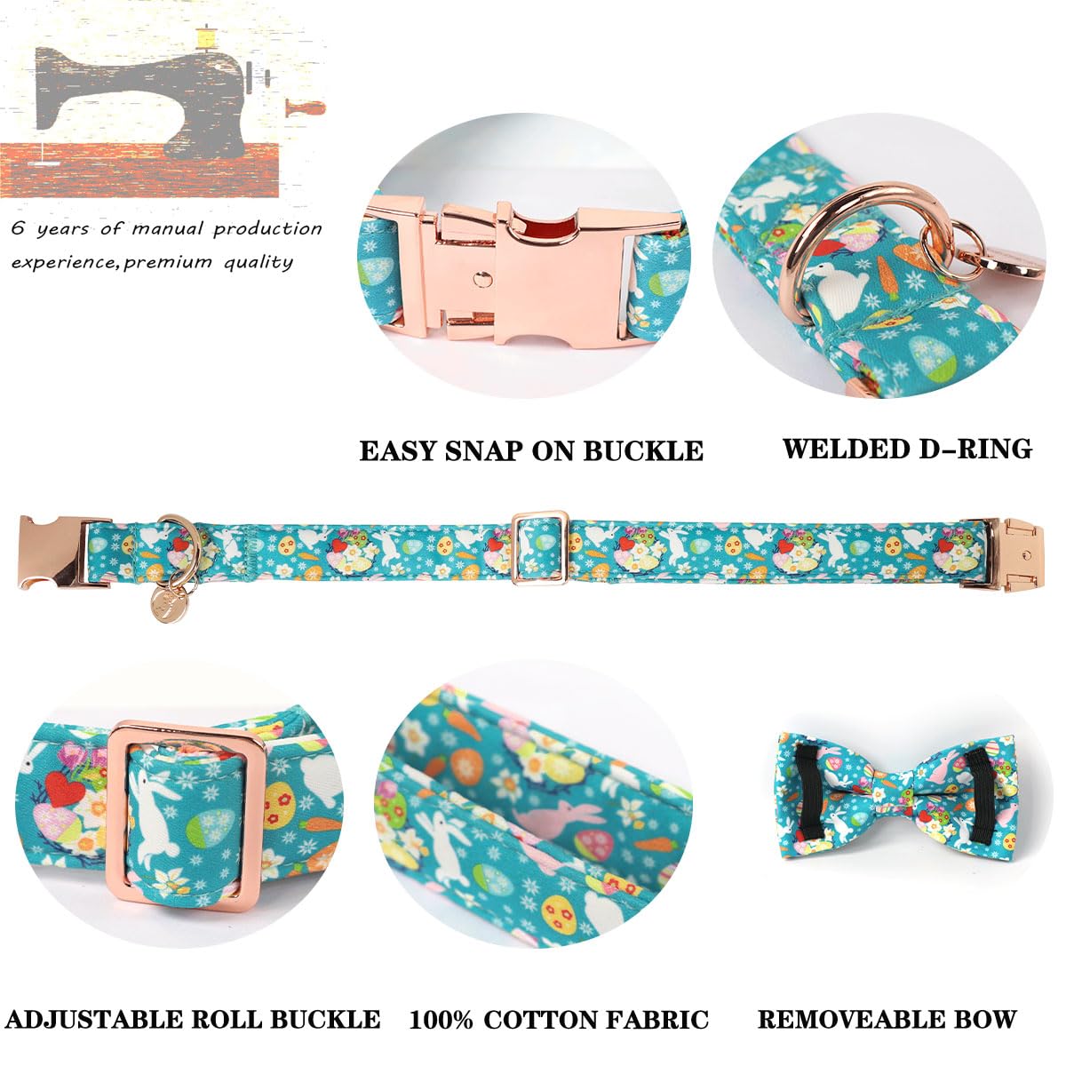 Dogwong Easter Dog Bow Tie With Collar, Spring Holiday Bunny Eggs Dog Collar For Boys And Girls Large Medium Pets Puppies