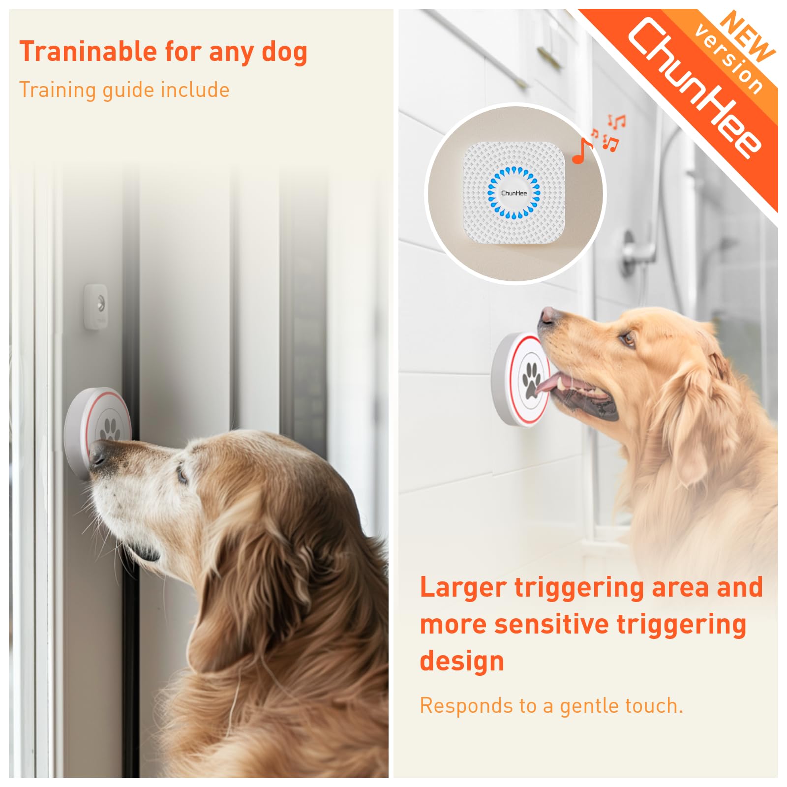 Chunhee Smart Dog Door Bell Wireless Puppy Doorbell For Potty Training, Dog Bells To Go Outside,Bell For Dogs To Ring To Go Potty [New 2024]