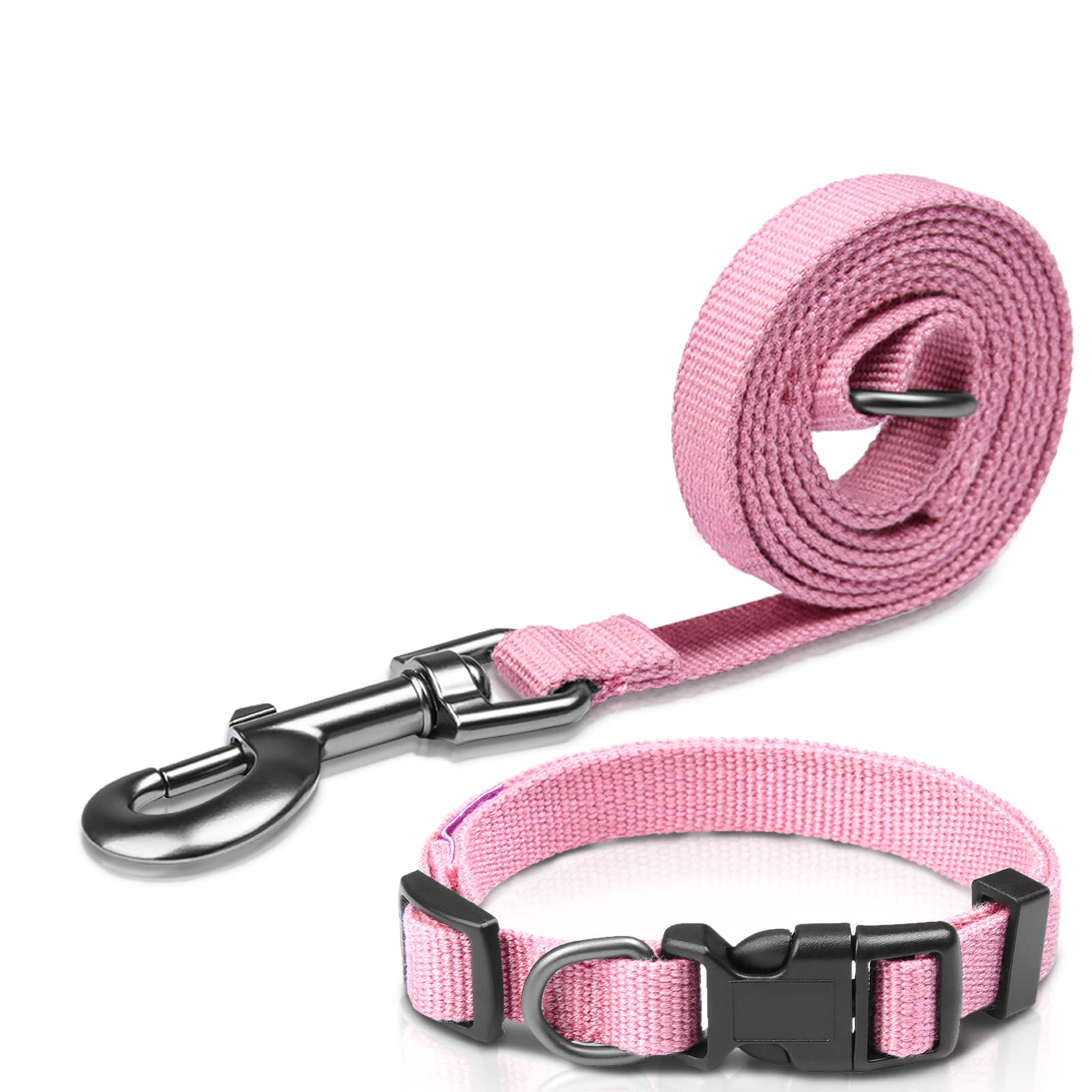 Pink Dog Collar And Leash Set For Large Dog, Breathable, Anti-Odor & Soft, Comfortable For Sensitive Skin Puppies, 90% Bamboo Ra
